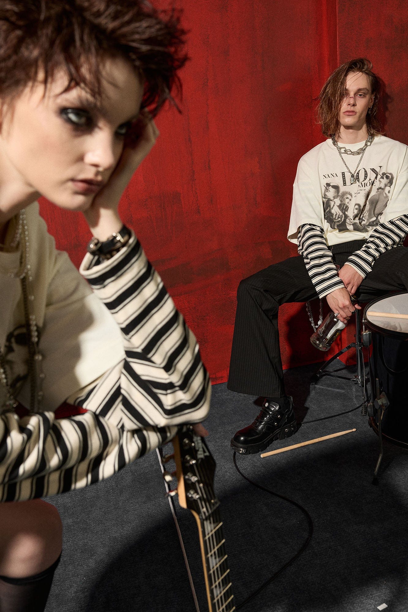 DONSMOKE×NANA Punk Striped Layered Long-Sleeve Tee, premium urban and streetwear designers apparel on PROJECTISR.com, DONSMOKE