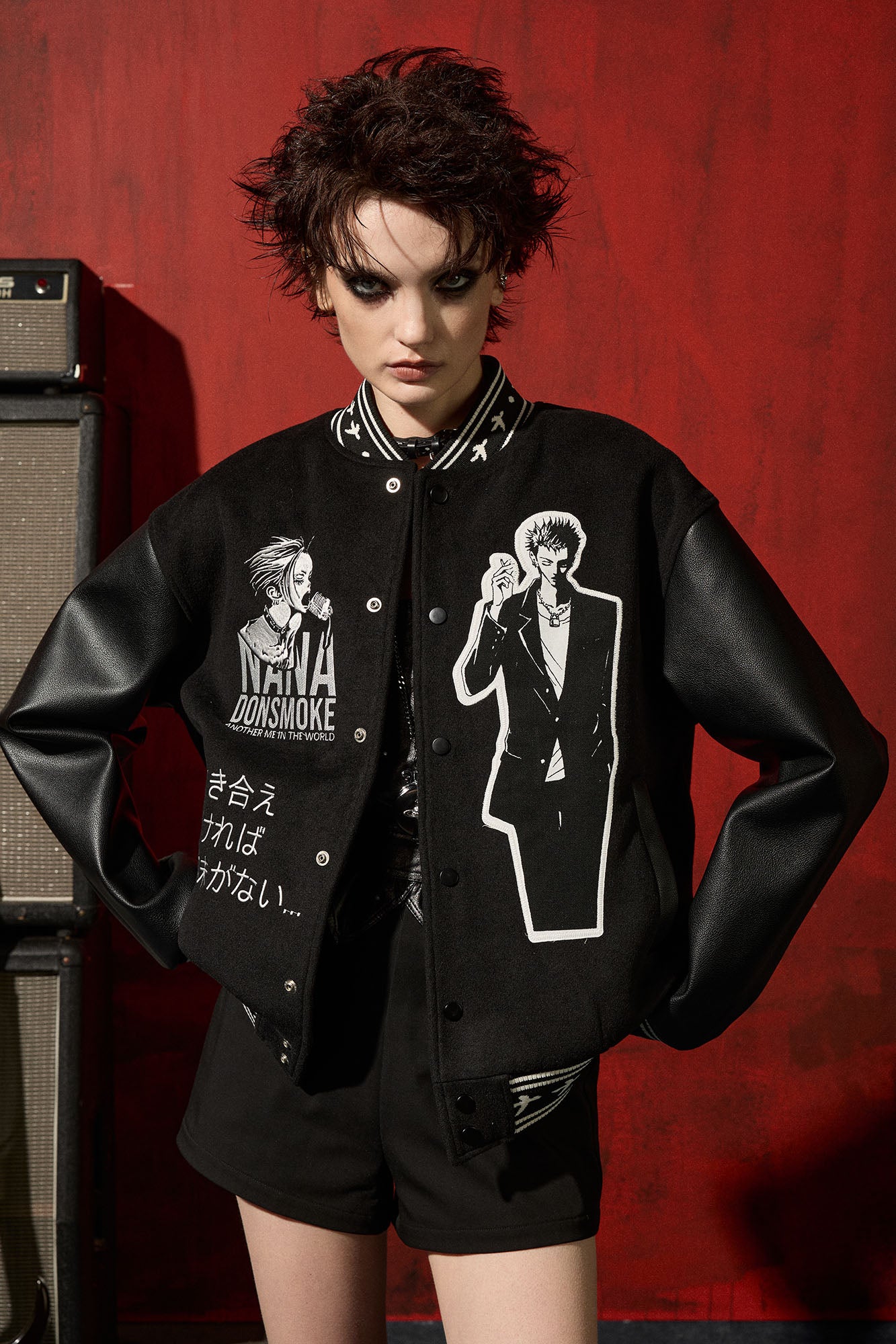 DONSMOKE × NANA PU Panel Anime Patch Varsity Jacket, premium urban and streetwear designers apparel on PROJECTISR.com, DONSMOKE × NANA