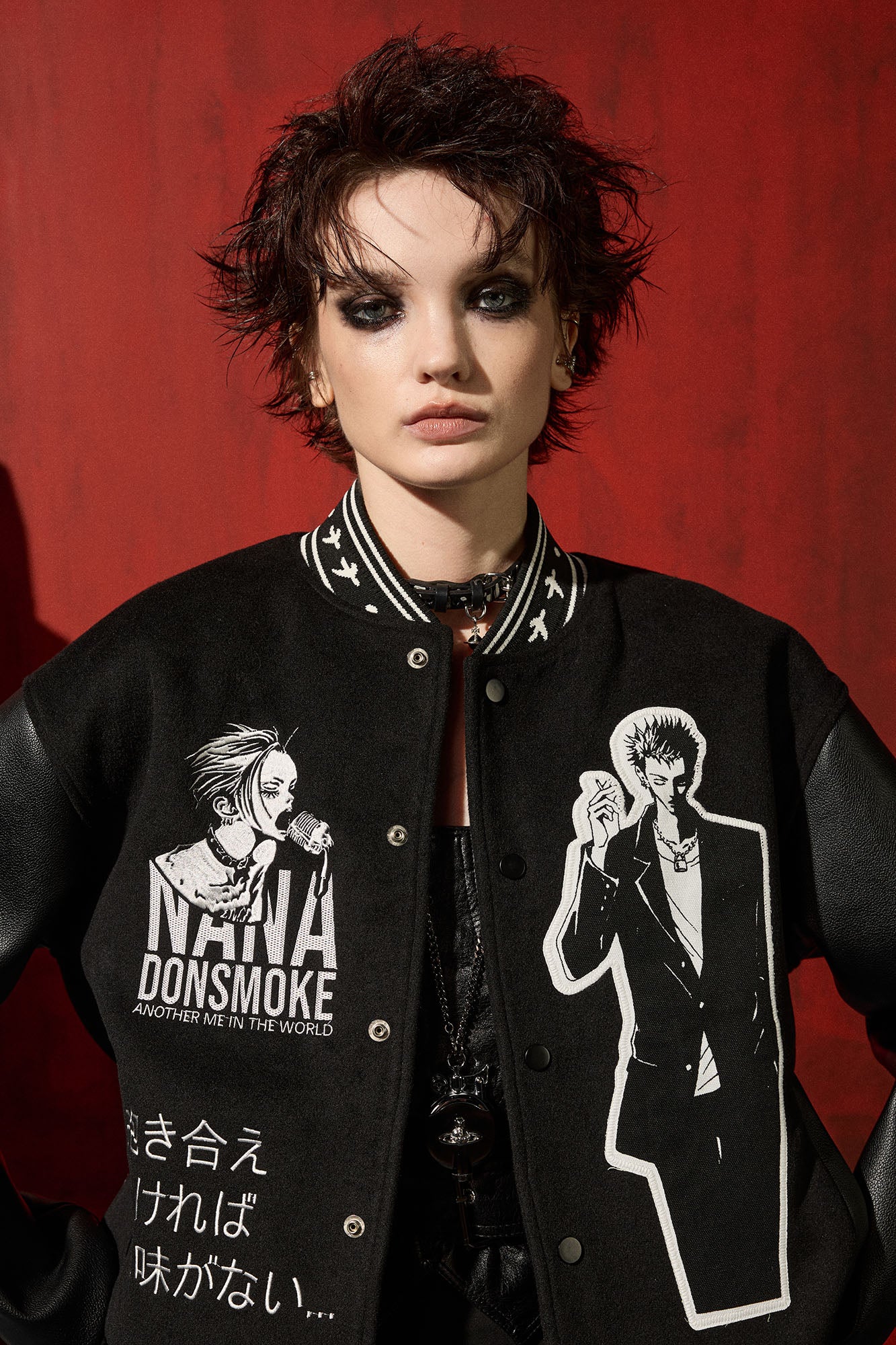 DONSMOKE × NANA PU Panel Anime Patch Varsity Jacket, premium urban and streetwear designers apparel on PROJECTISR.com, DONSMOKE × NANA