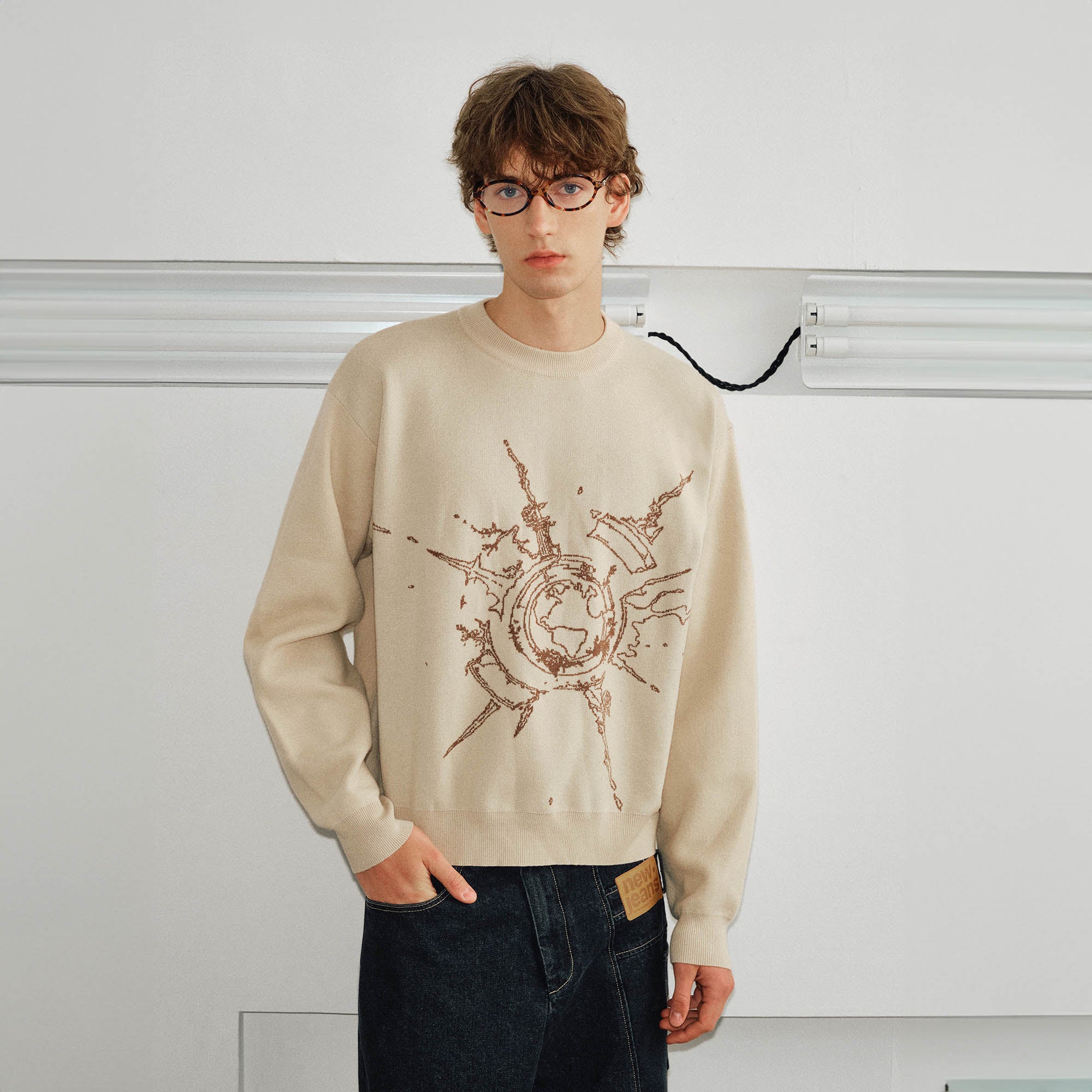 KREATE Radiating Earth Crewneck Knit Long-Sleeve Tee