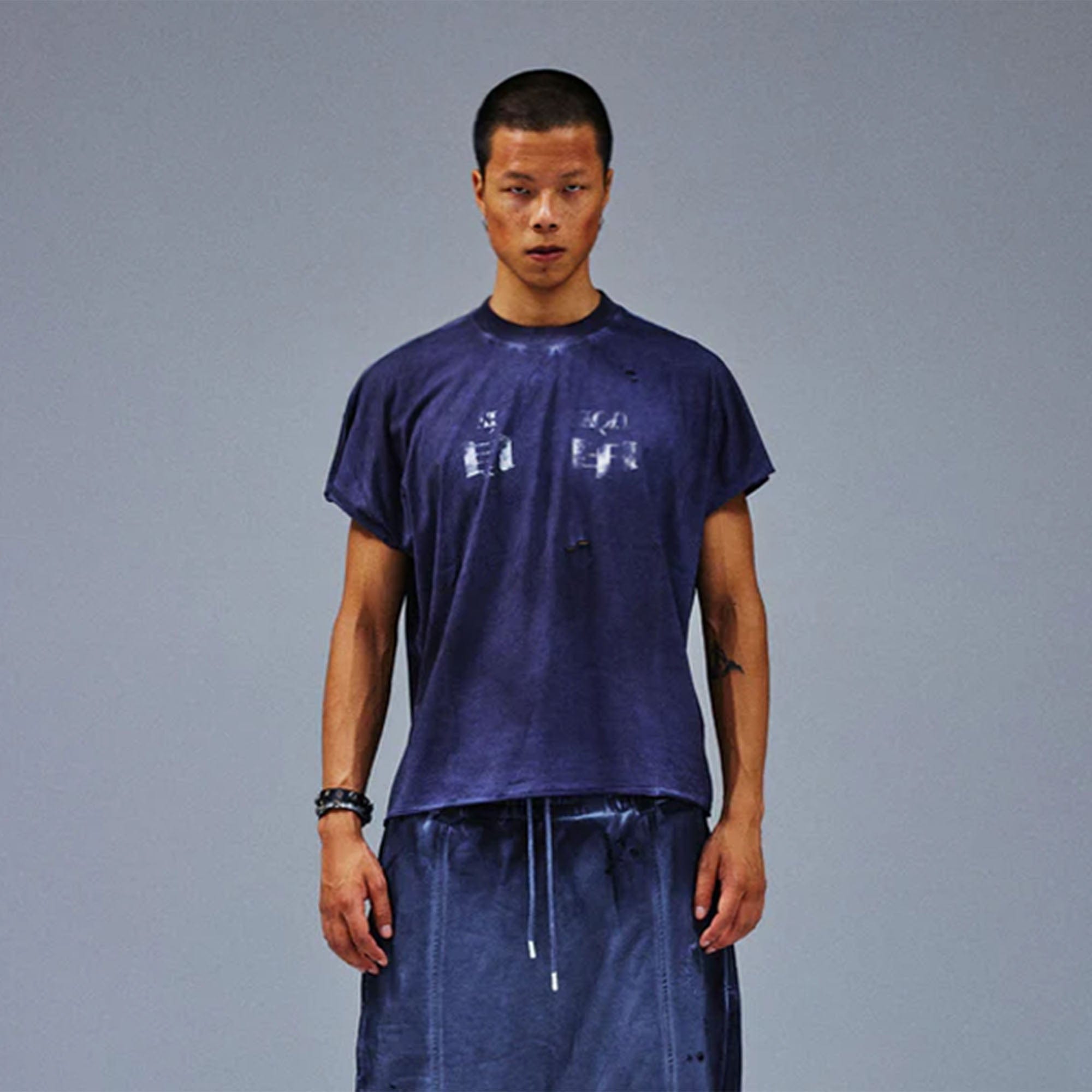 TECNINEGROUP Distressed Blue-Dyed Graphic T-Shirt, premium urban and streetwear designers apparel on PROJECTISR.com, TECNINEGROUP