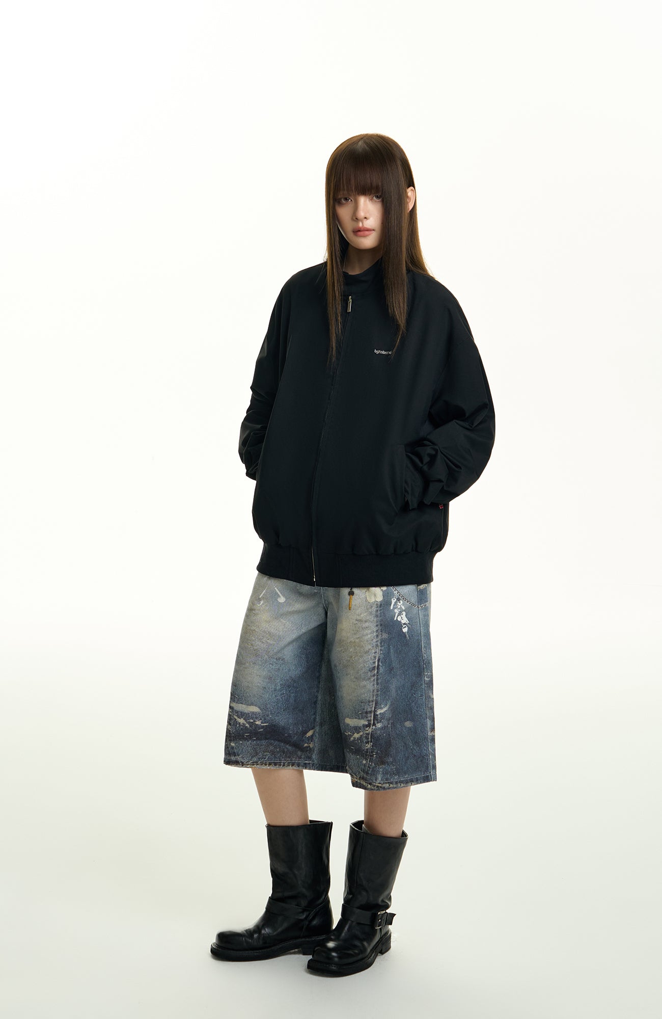 TGNS Distressed Chain Graphic Oversized Jorts