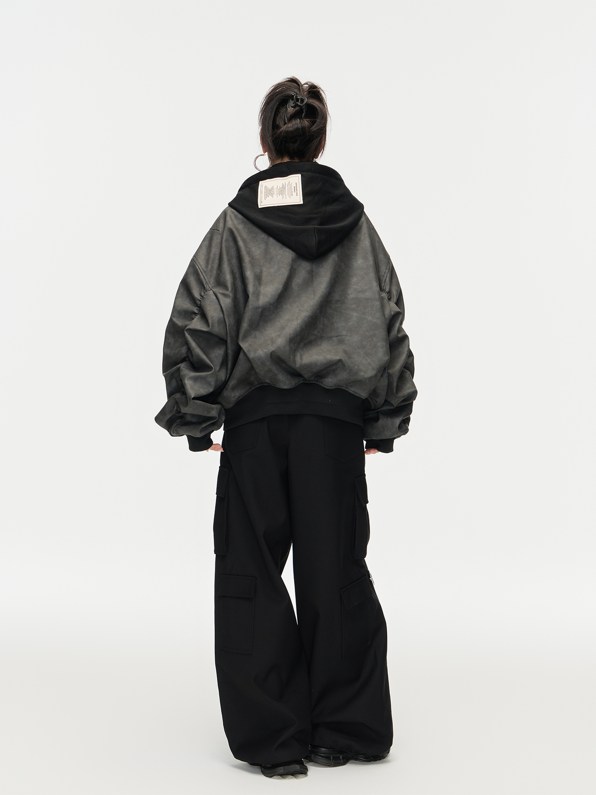 ARDENCODE Oversized Hooded Faux Leather Bomber Jacket, premium urban and streetwear designers apparel on PROJECTISR.com, ARDENCODE