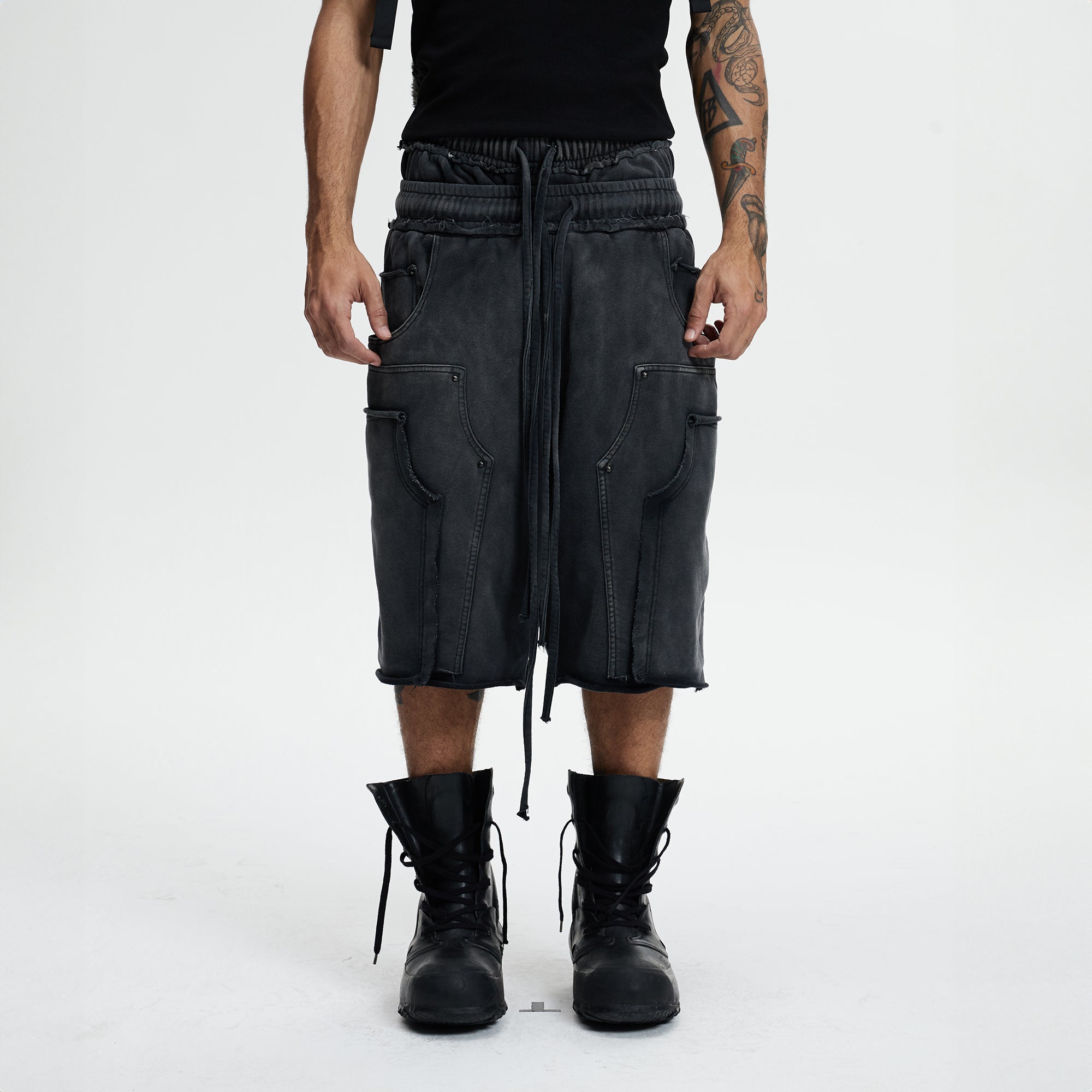 DND4DES Deconstructed Distressed Double-Knee Shorts