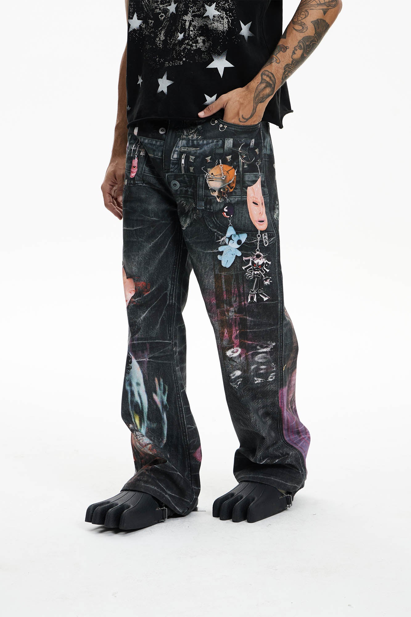 DND4DES Distressed Cyber Virus Flared Jeans