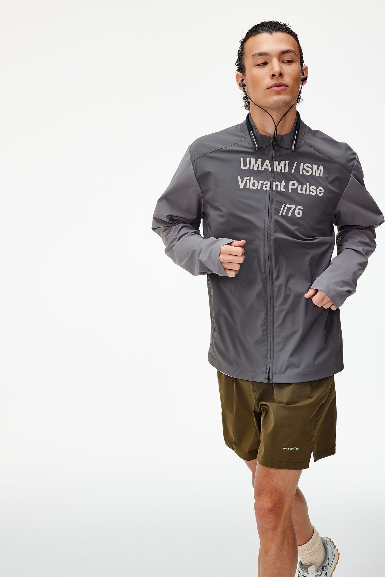 UMAMIISM Slogan Contrast Sleeve Mock Neck UV Protection Jacket, premium urban and streetwear designers apparel on PROJECTISR.com, UMAMIISM
