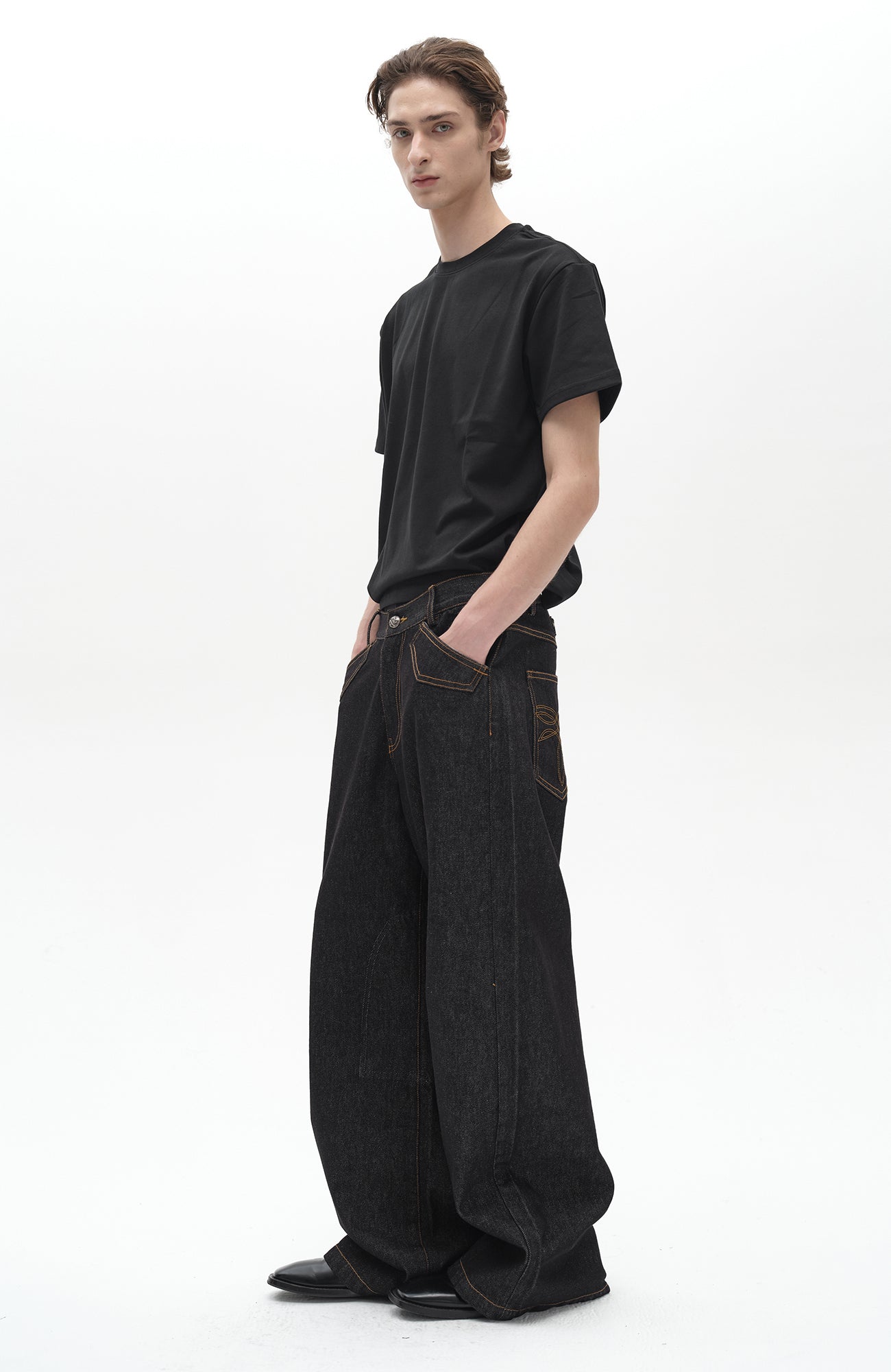 SADSOUP Contrast Stitch Wide-Leg Jeans