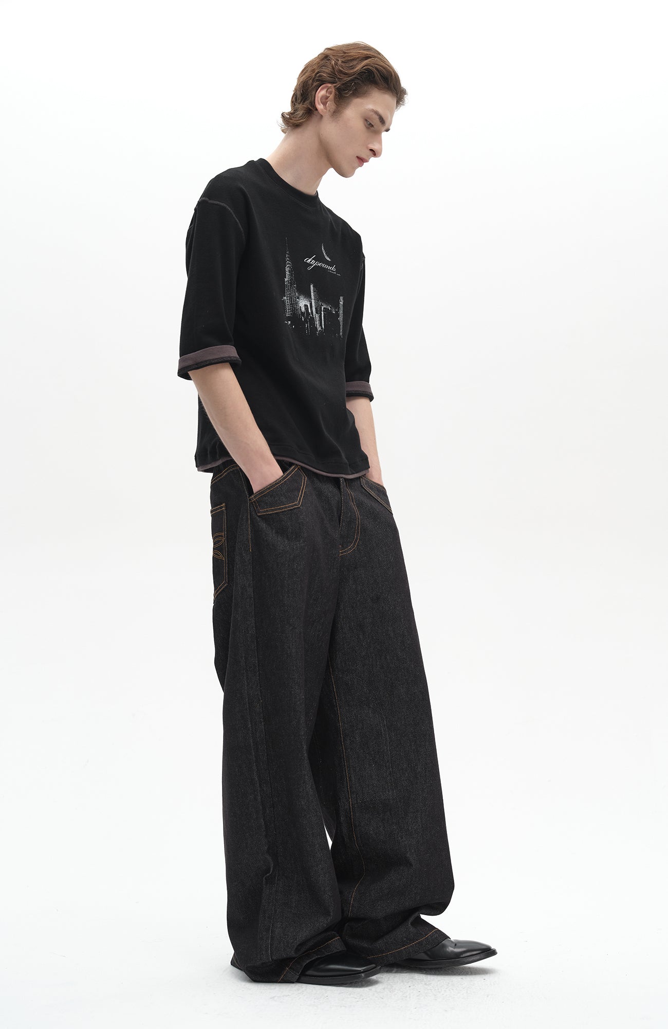SADSOUP Contrast Stitch Wide-Leg Jeans