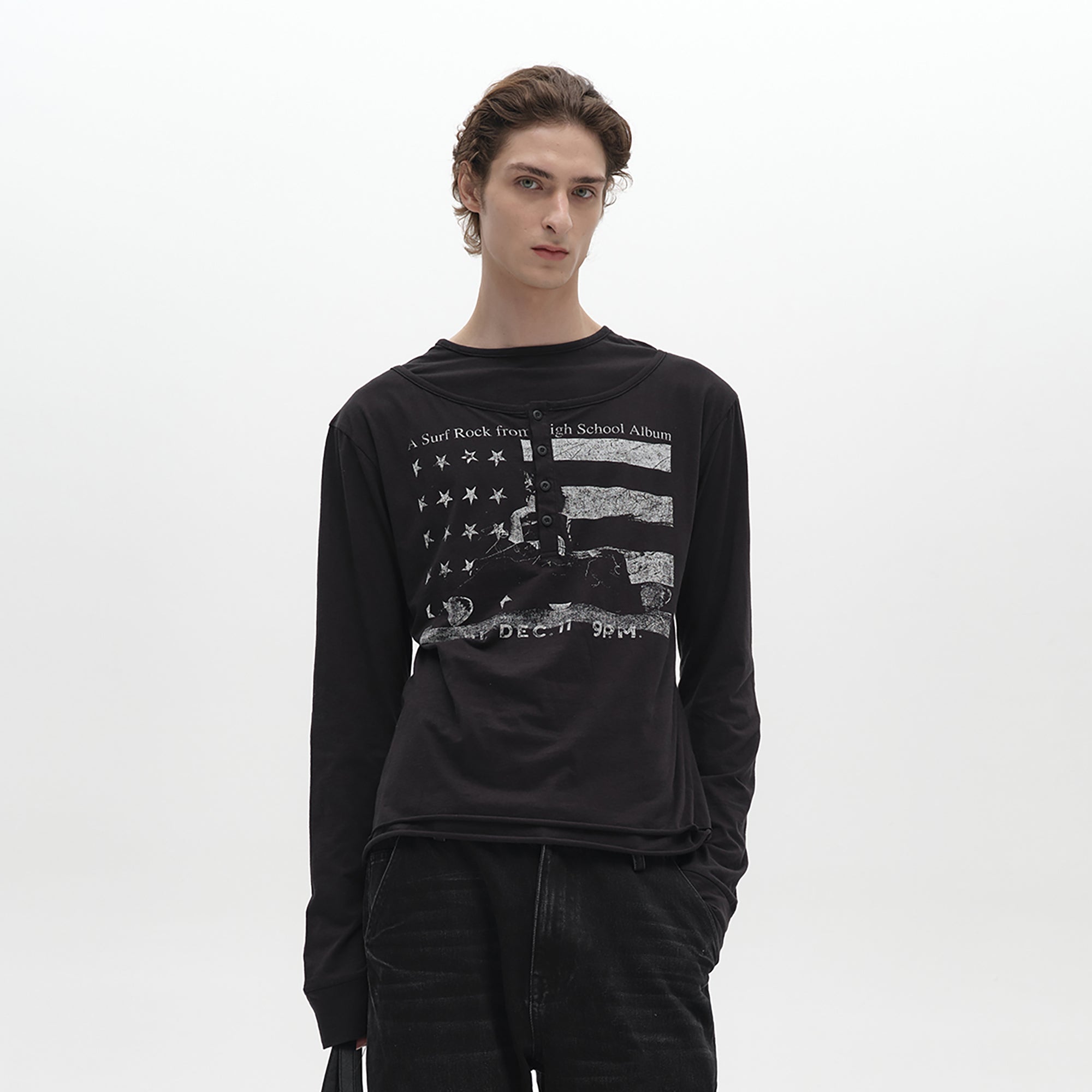 SADSOUP Layered Henley Graphic Long-Sleeve Tee