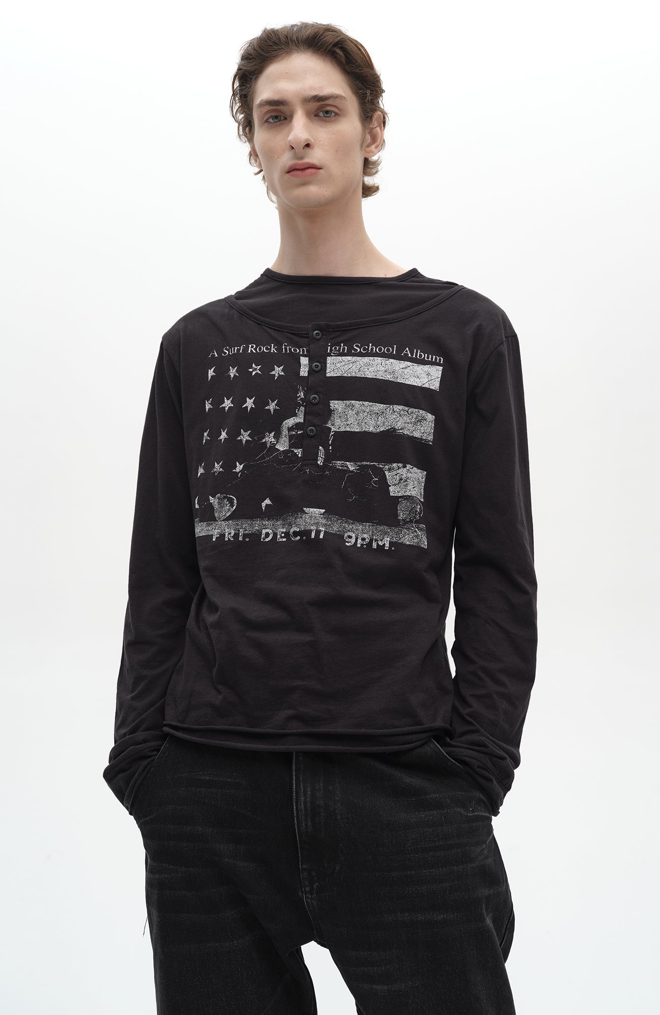 SADSOUP Layered Henley Graphic Long-Sleeve Tee