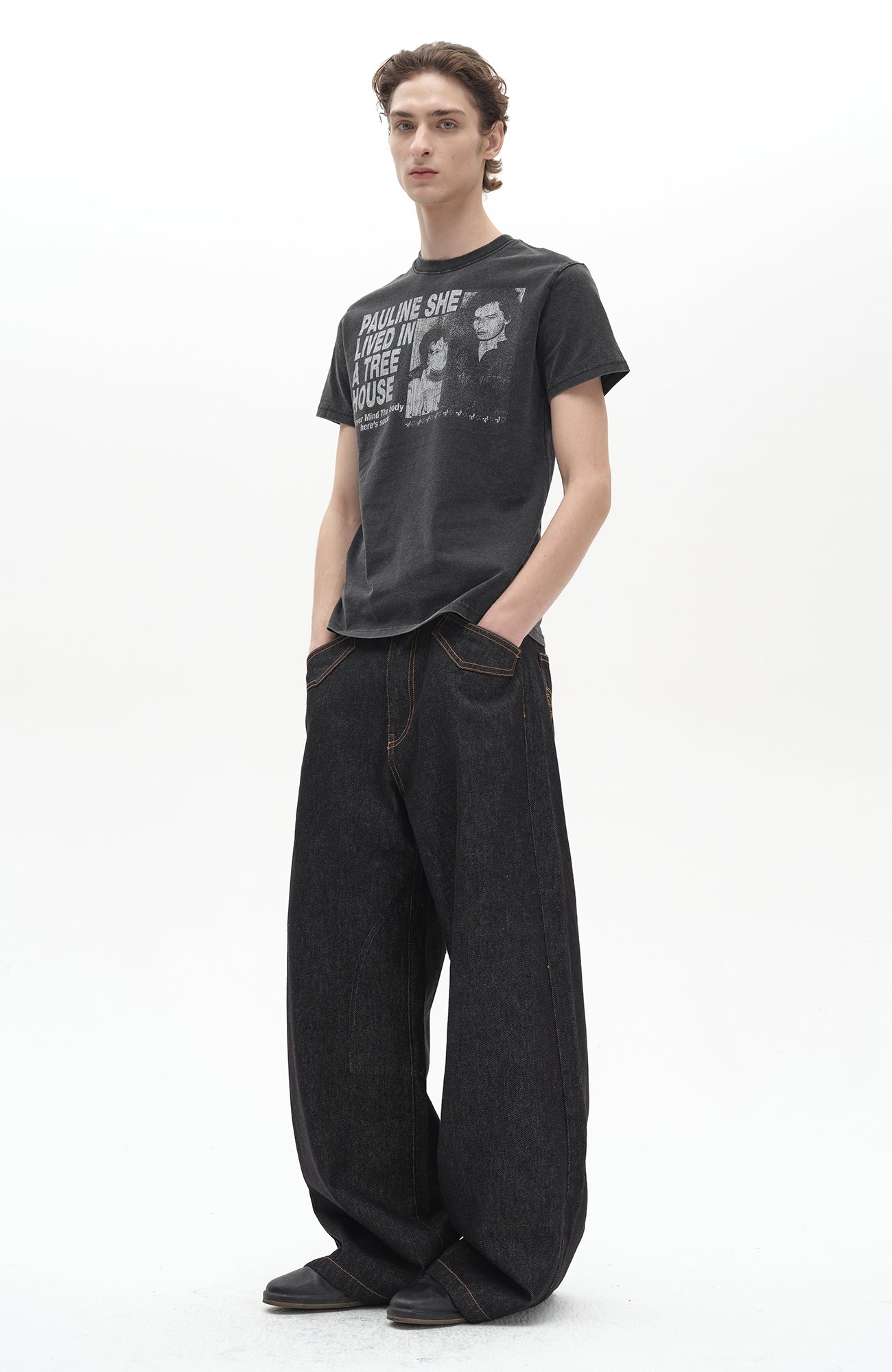 SADSOUP Contrast Stitch Wide-Leg Jeans