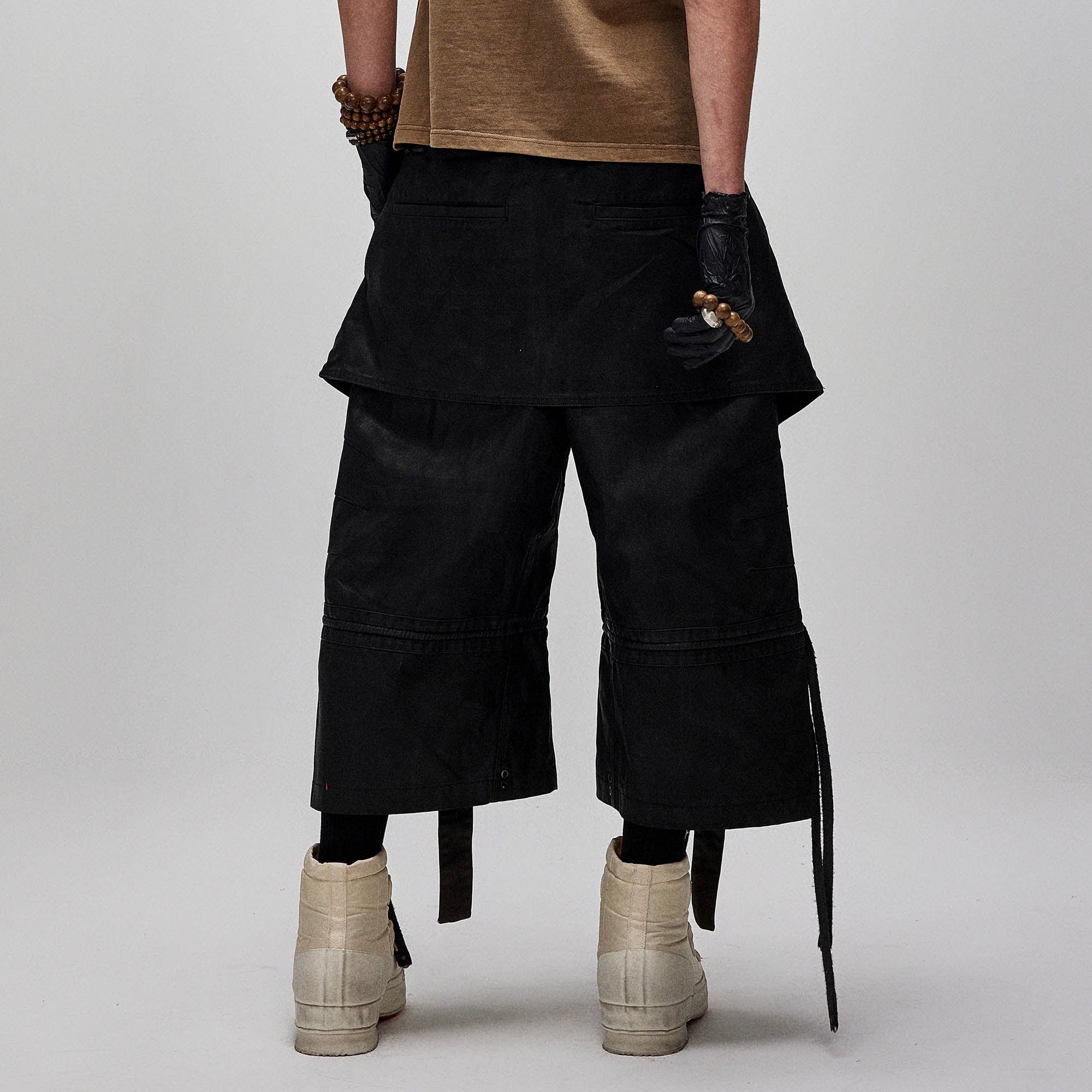 FLYERRER Waxed Layered Drape Strap Shorts
