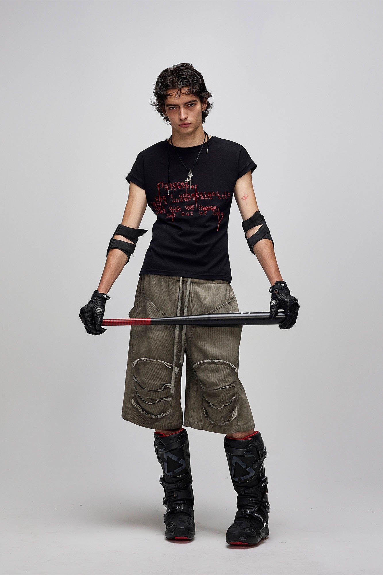 FLYERRER Dirty Fit Layered Frayed Knee Shorts