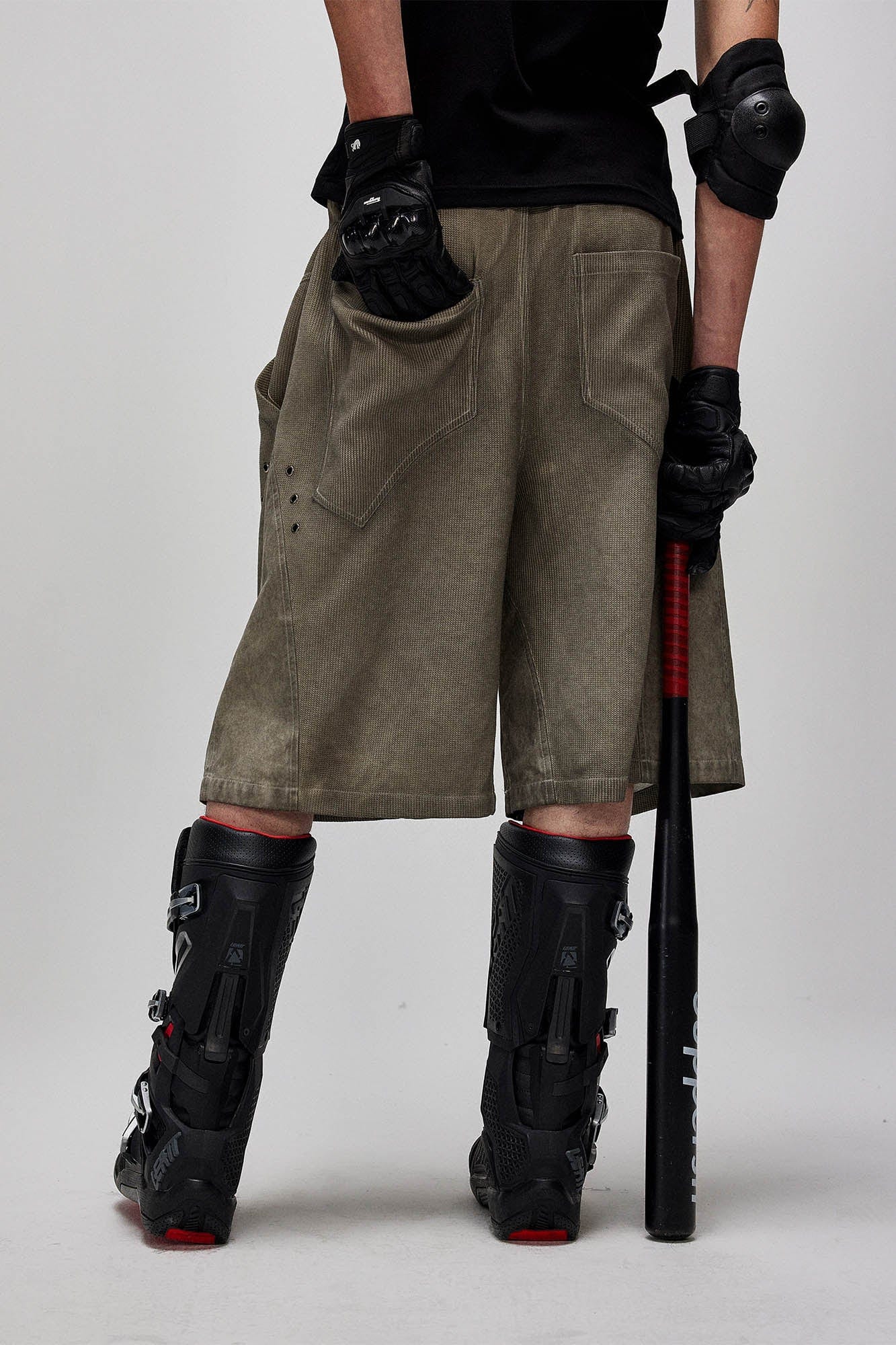 FLYERRER Dirty Fit Layered Frayed Knee Shorts