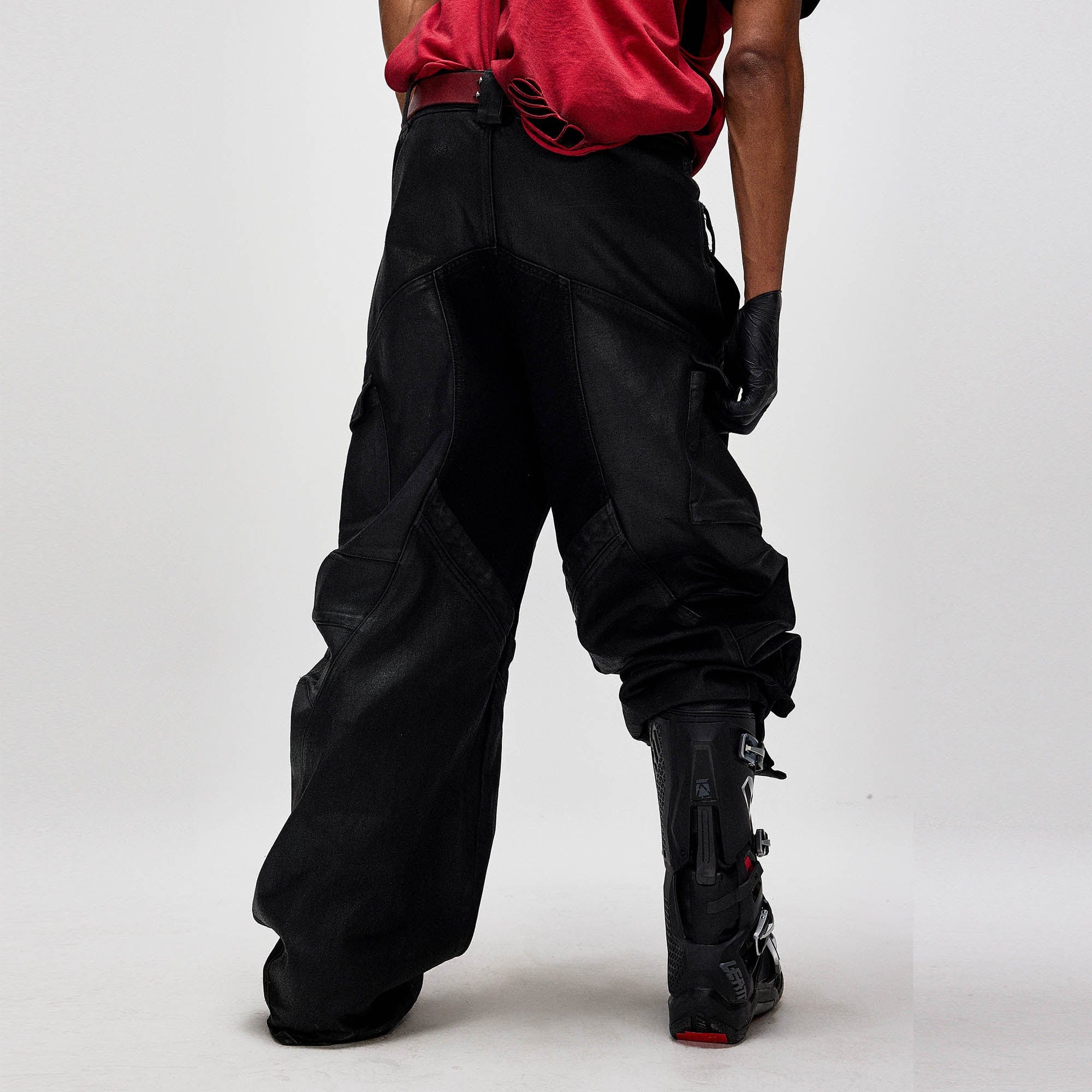 FLYERRER Dual-Waist Waxed Arc-Spliced Cargo Pants, premium urban and streetwear designers apparel on PROJECTISR.com, FLYERRER