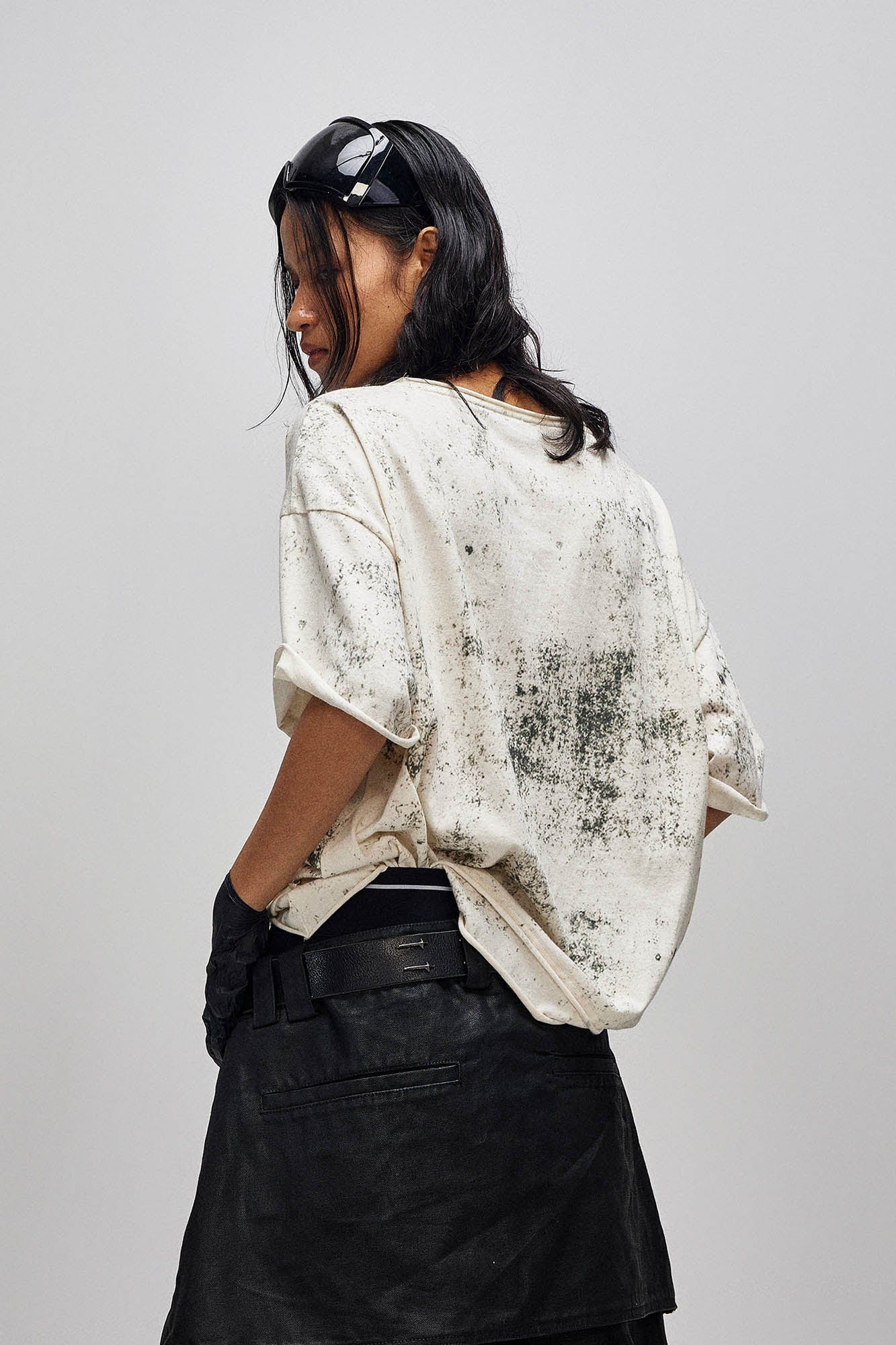 FLYERRER Grunge Brush-Stained Raw Hem T-Shirt, premium urban and streetwear designers apparel on PROJECTISR.com, FLYERRER