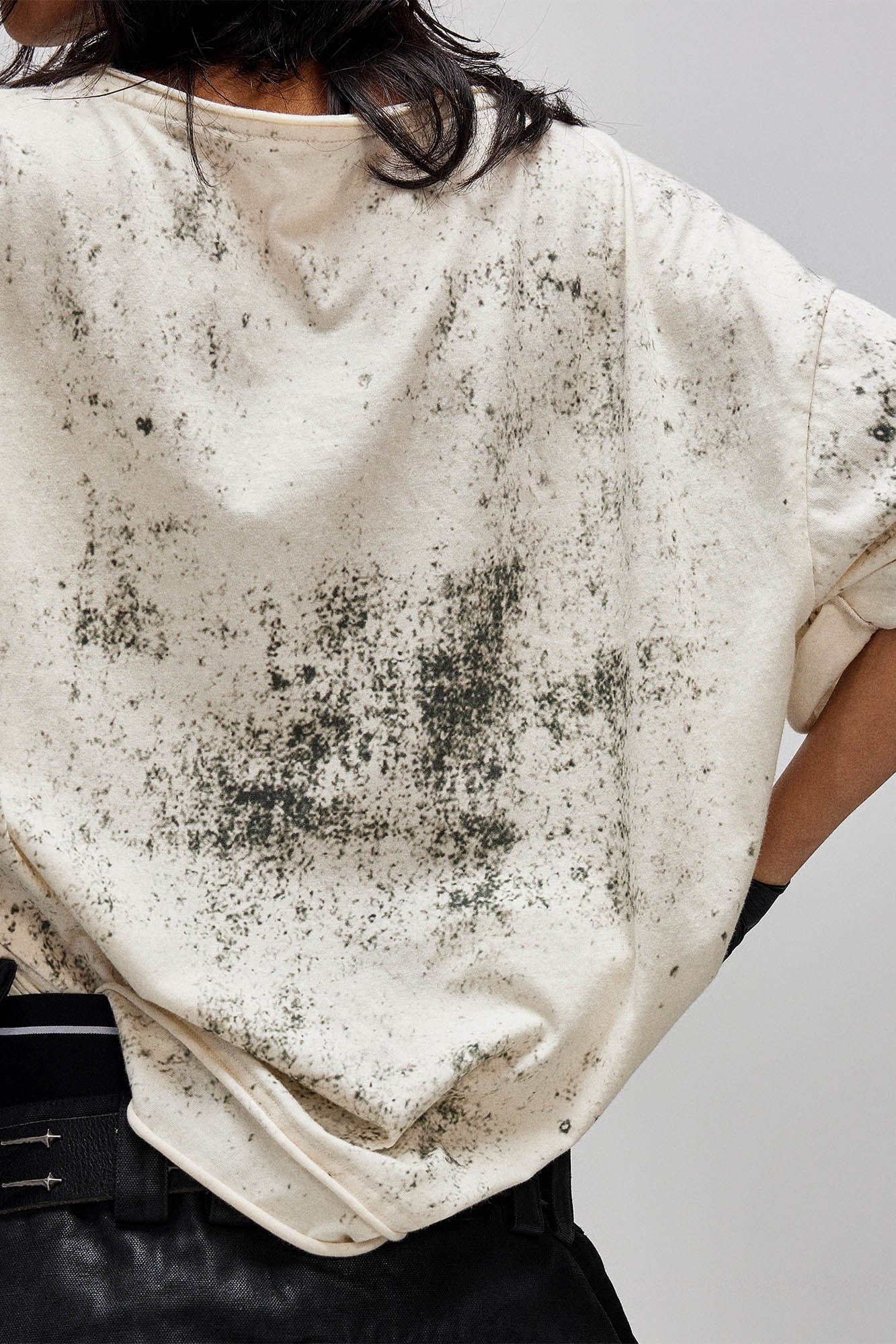 FLYERRER Grunge Brush-Stained Raw Hem T-Shirt, premium urban and streetwear designers apparel on PROJECTISR.com, FLYERRER