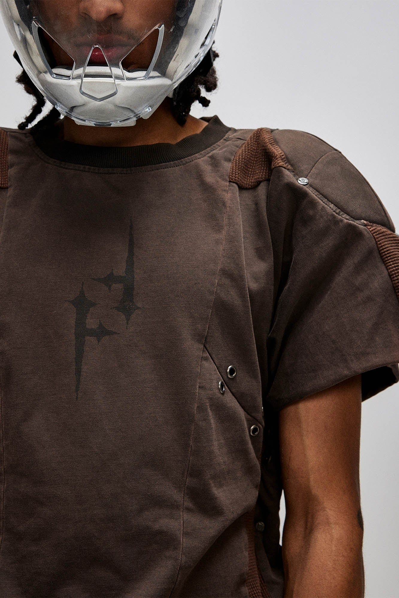 FLYERRER X-Silhouette Spliced Padded Shoulder T-Shirt, premium urban and streetwear designers apparel on PROJECTISR.com, FLYERRER