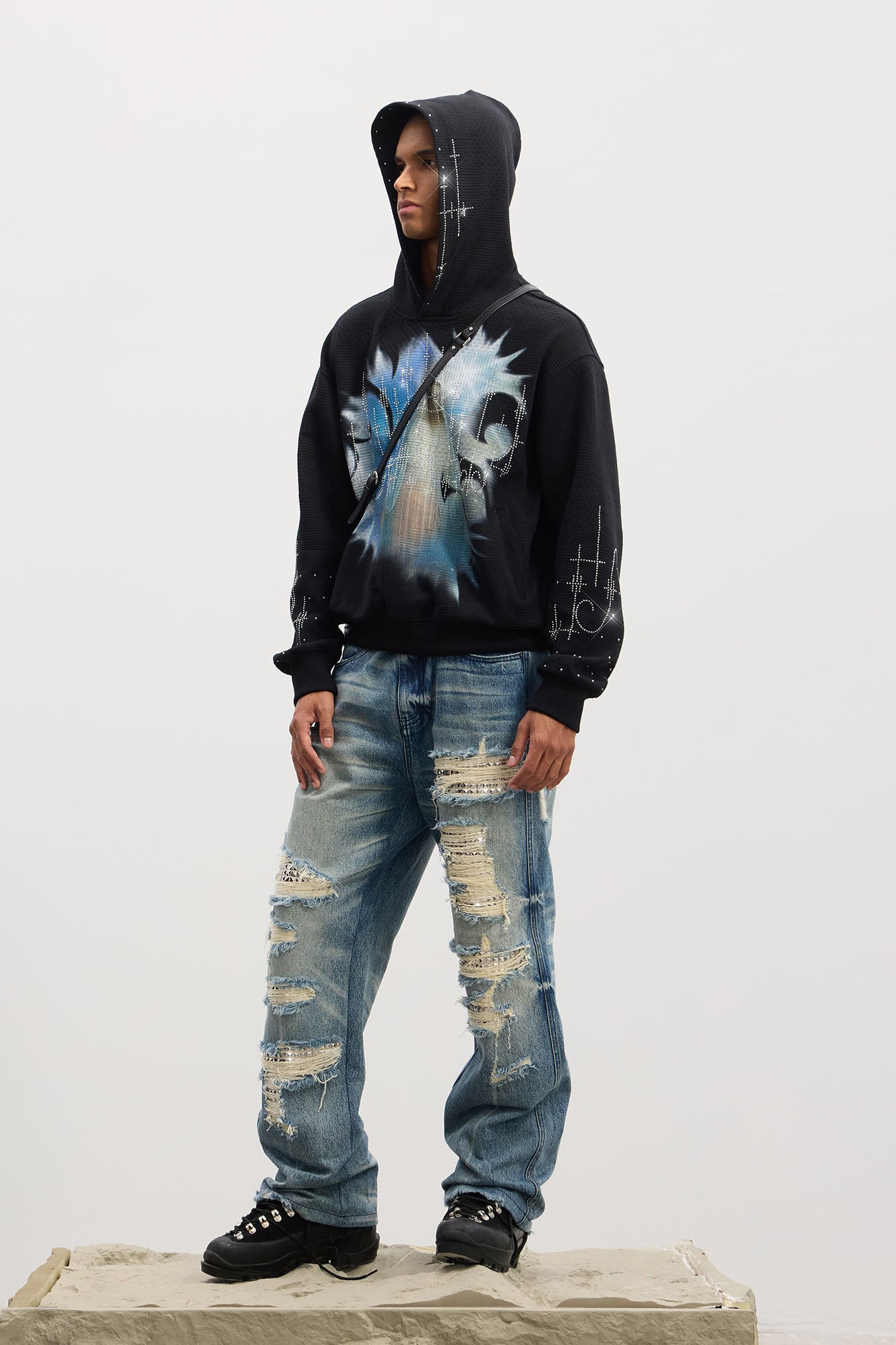 DND4DES Ripped Studded Flared Jeans