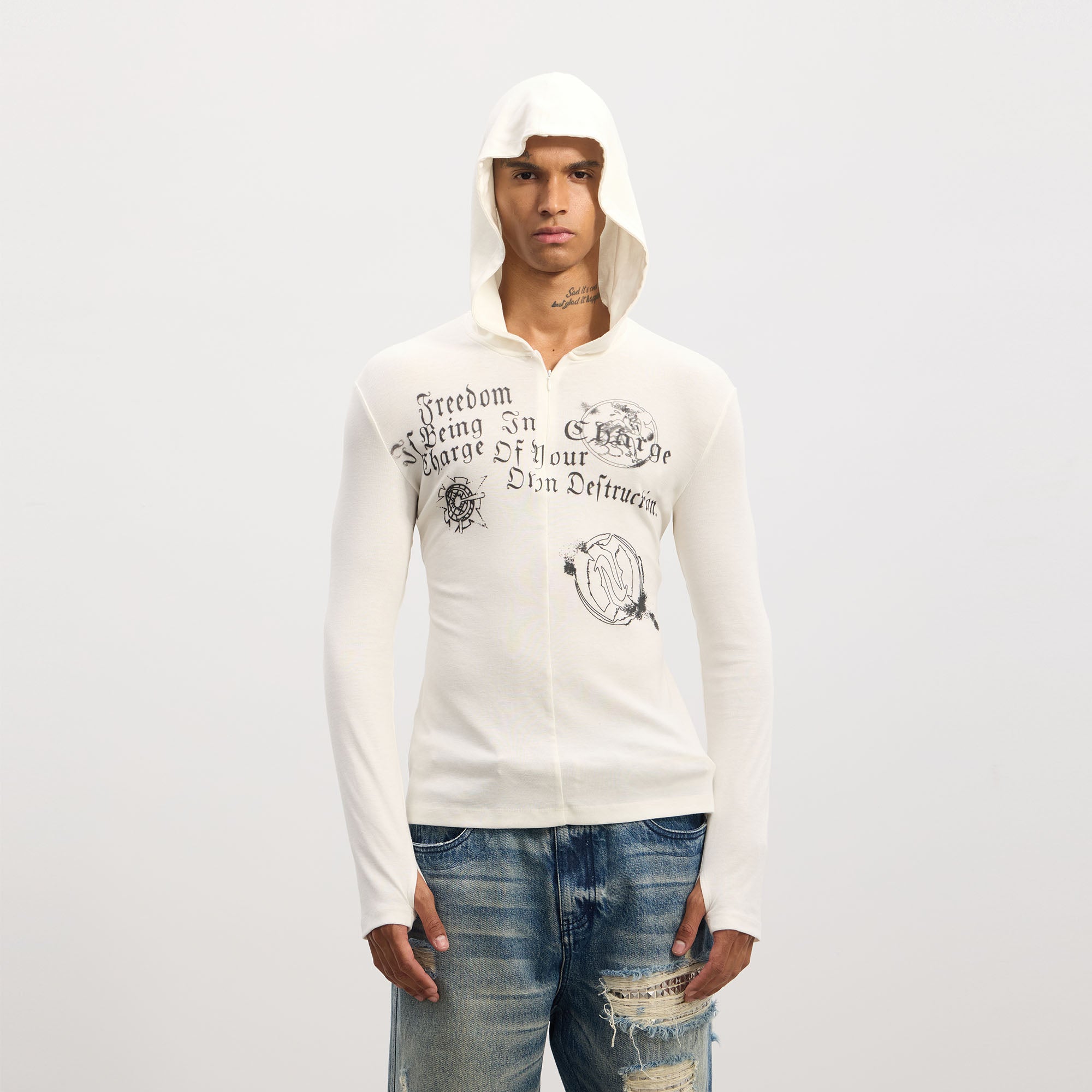 DND4DES Gothic Graphic Slim Zip-Up Hoodie