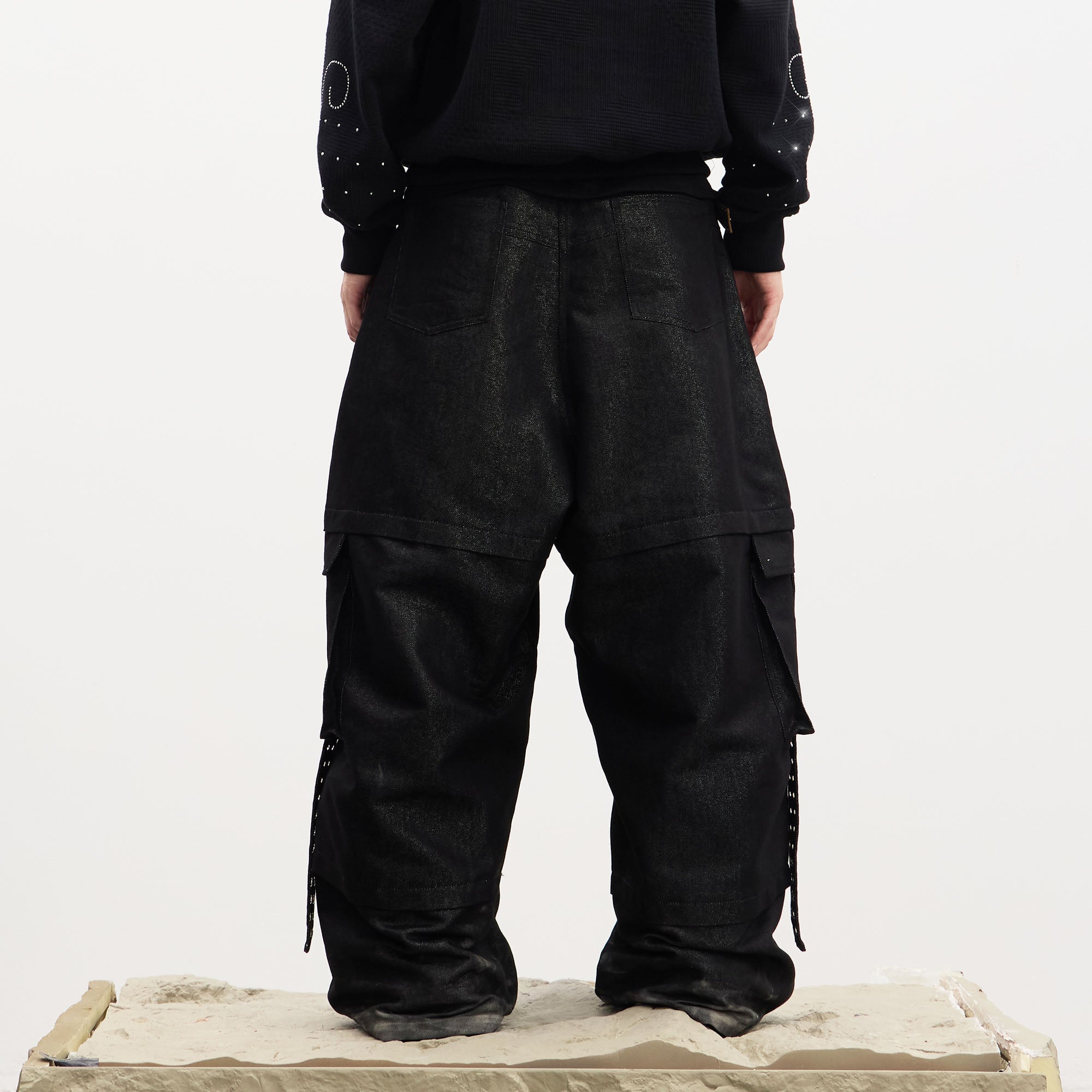 DND4DES Drawstring Ruched Coated Cargo Jeans