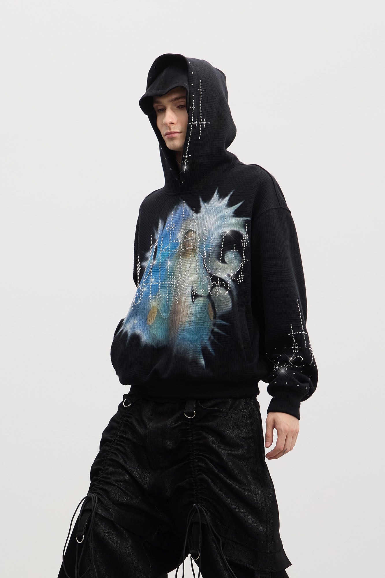 DND4DES Virgin Mary Graphic Rhinestone Hoodie