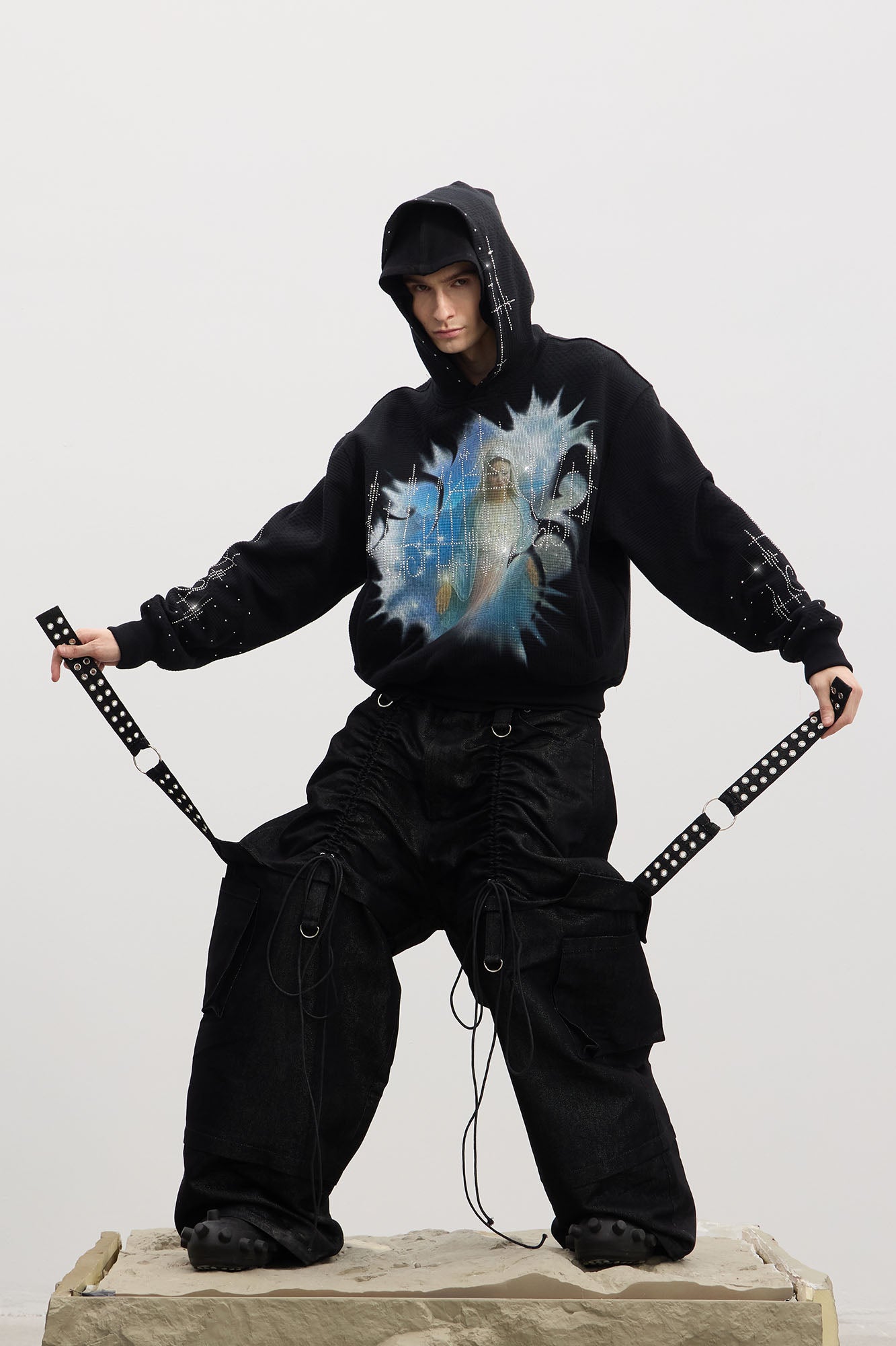 DND4DES Drawstring Ruched Coated Cargo Jeans