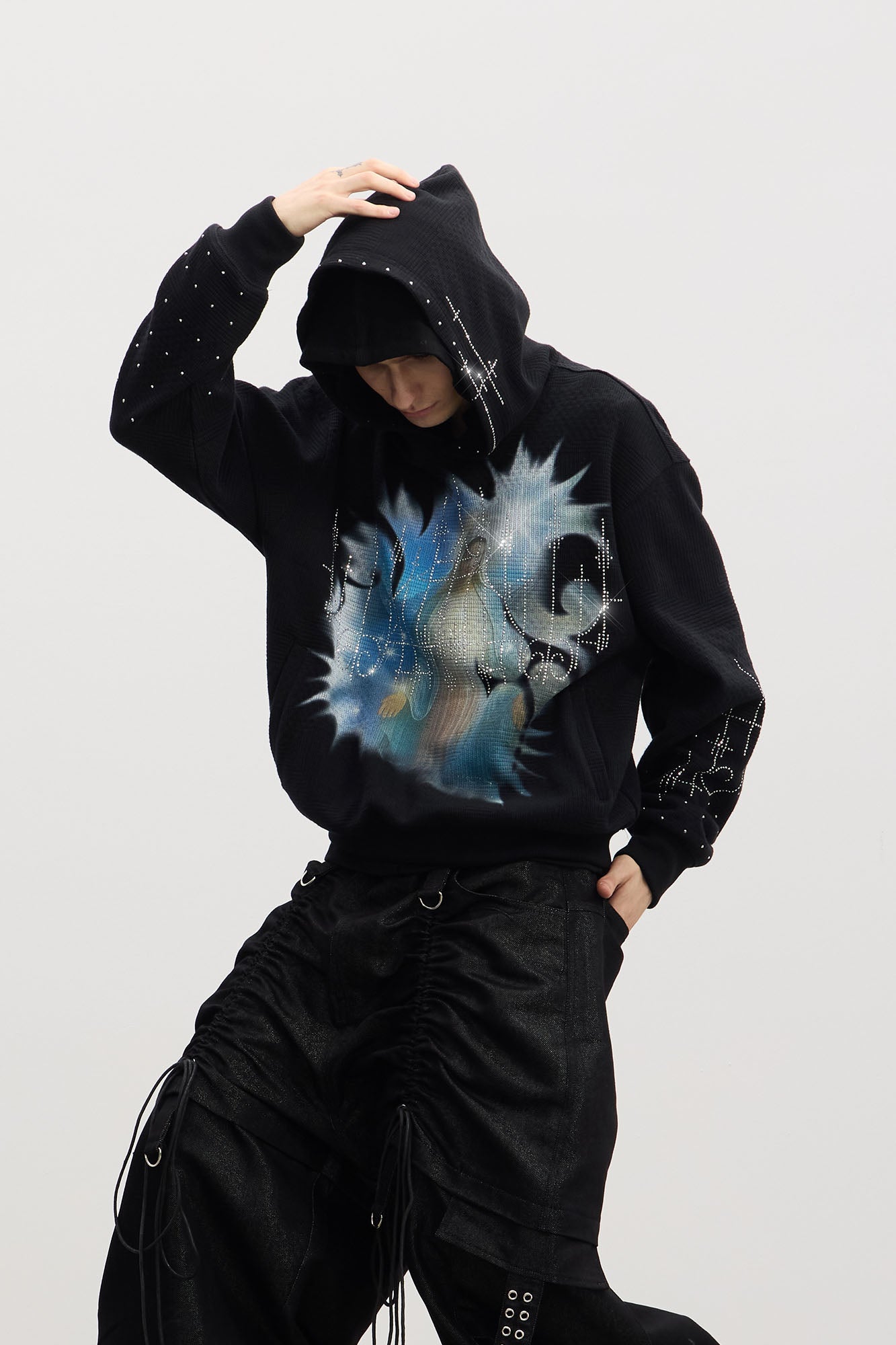 DND4DES Virgin Mary Graphic Rhinestone Hoodie