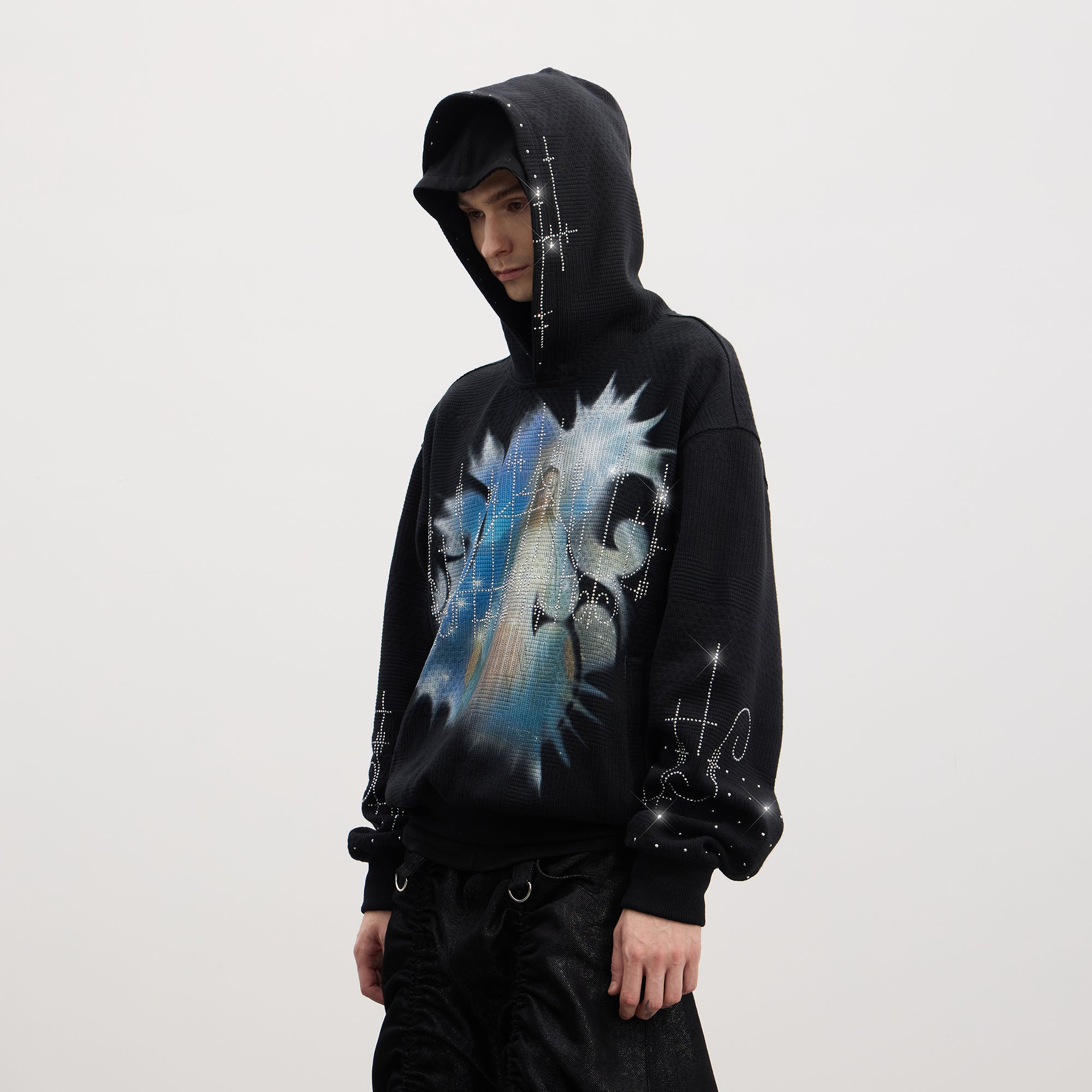 DND4DES Virgin Mary Graphic Rhinestone Hoodie
