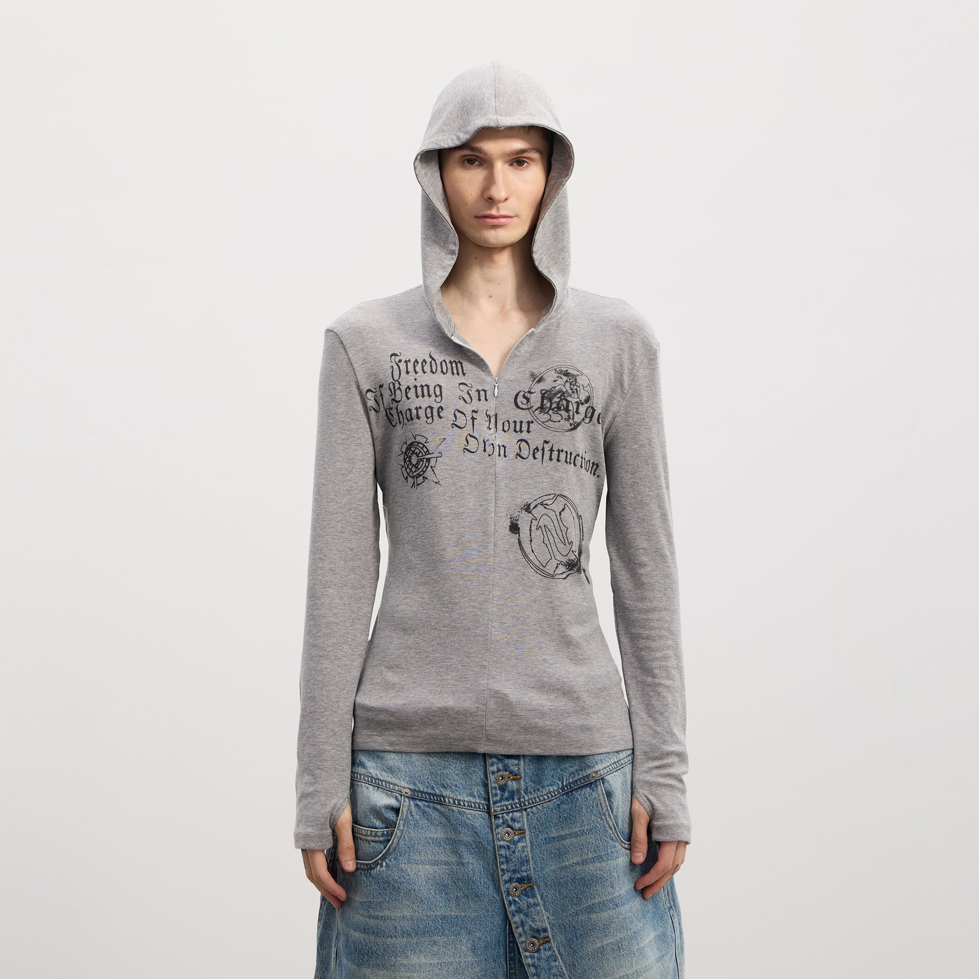 DND4DES Gothic Graphic Slim Zip-Up Hoodie