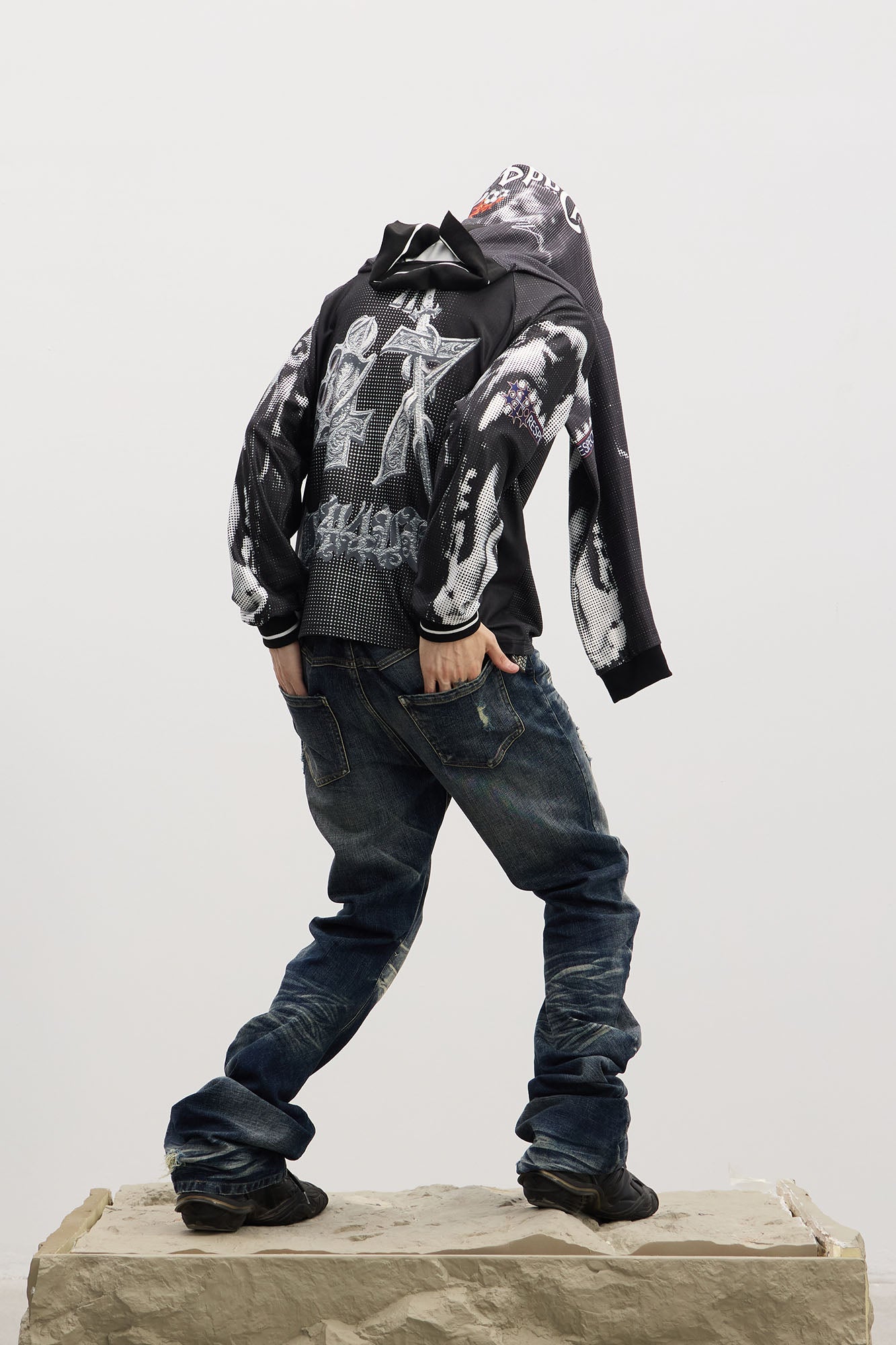 DND4DES Dirty Fit Whiskered Stack Jeans, premium urban and streetwear designers apparel on PROJECTISR.com, DND4DES