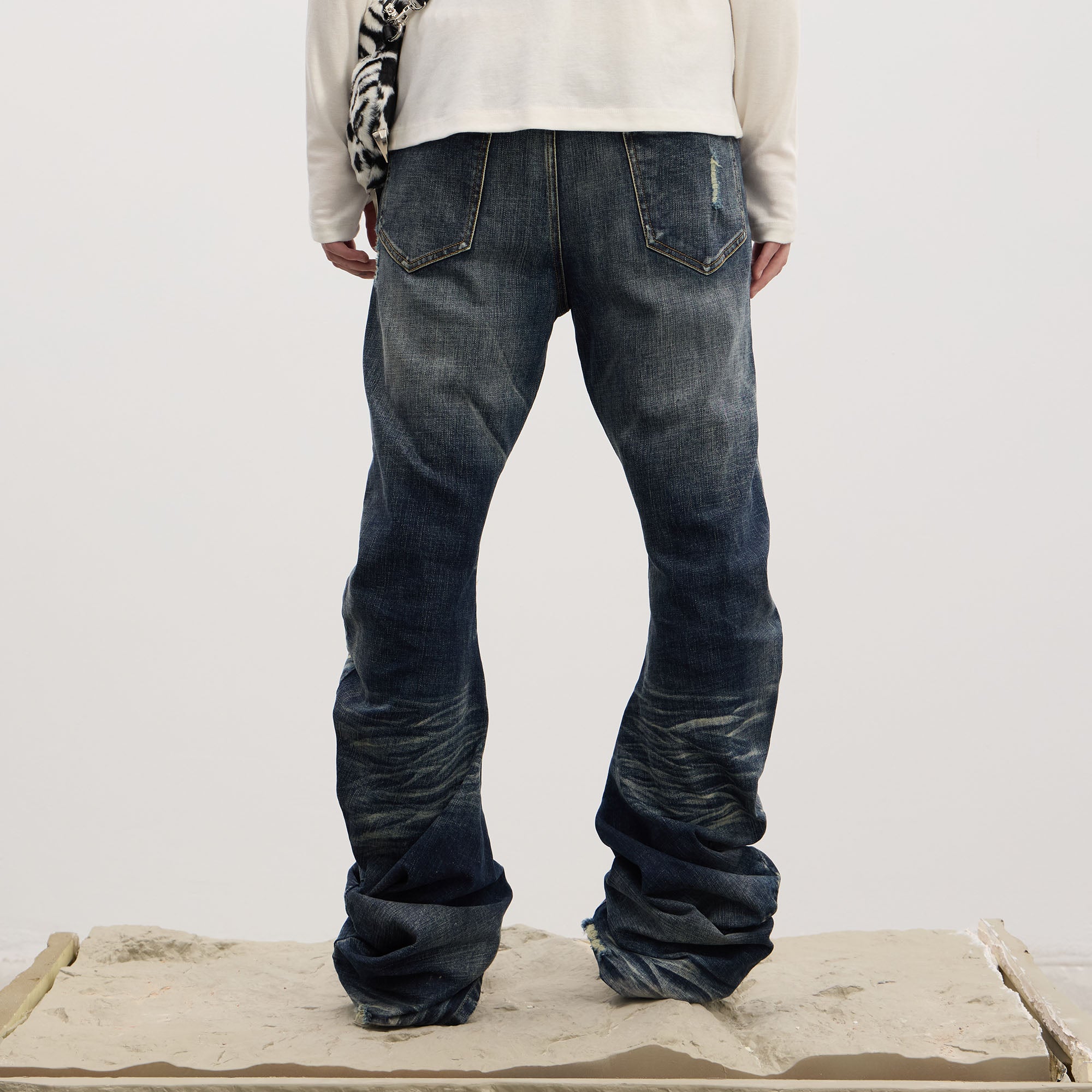 DND4DES Dirty Fit Whiskered Stack Jeans, premium urban and streetwear designers apparel on PROJECTISR.com, DND4DES