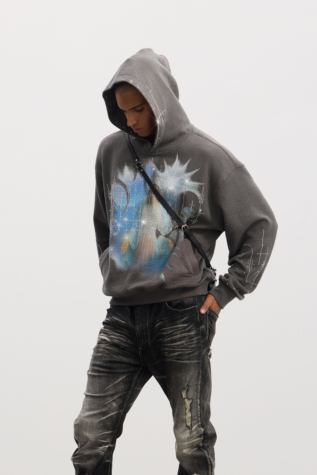 DND4DES Virgin Mary Graphic Rhinestone Hoodie