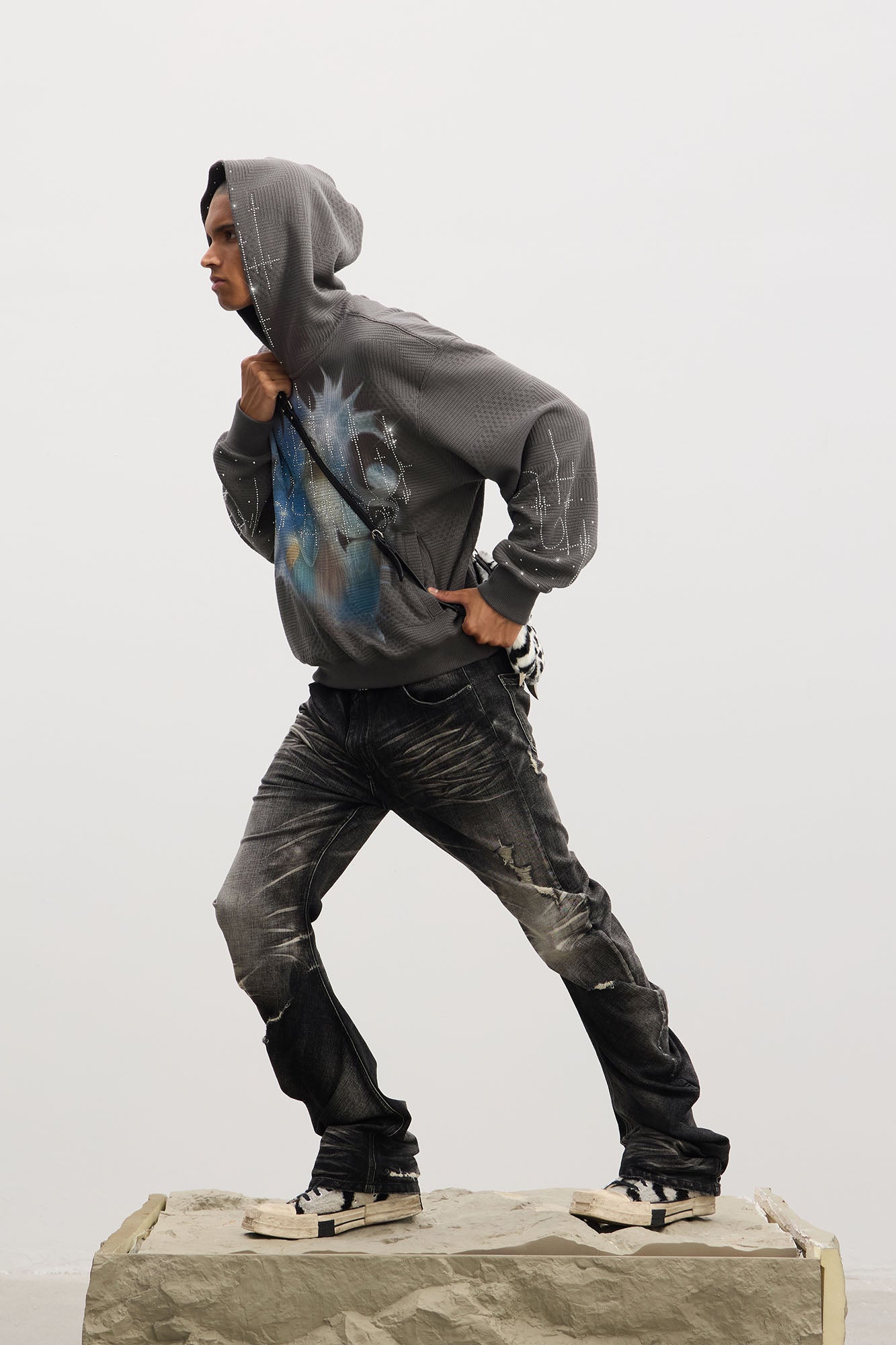 DND4DES Dirty Fit Whiskered Stack Jeans, premium urban and streetwear designers apparel on PROJECTISR.com, DND4DES