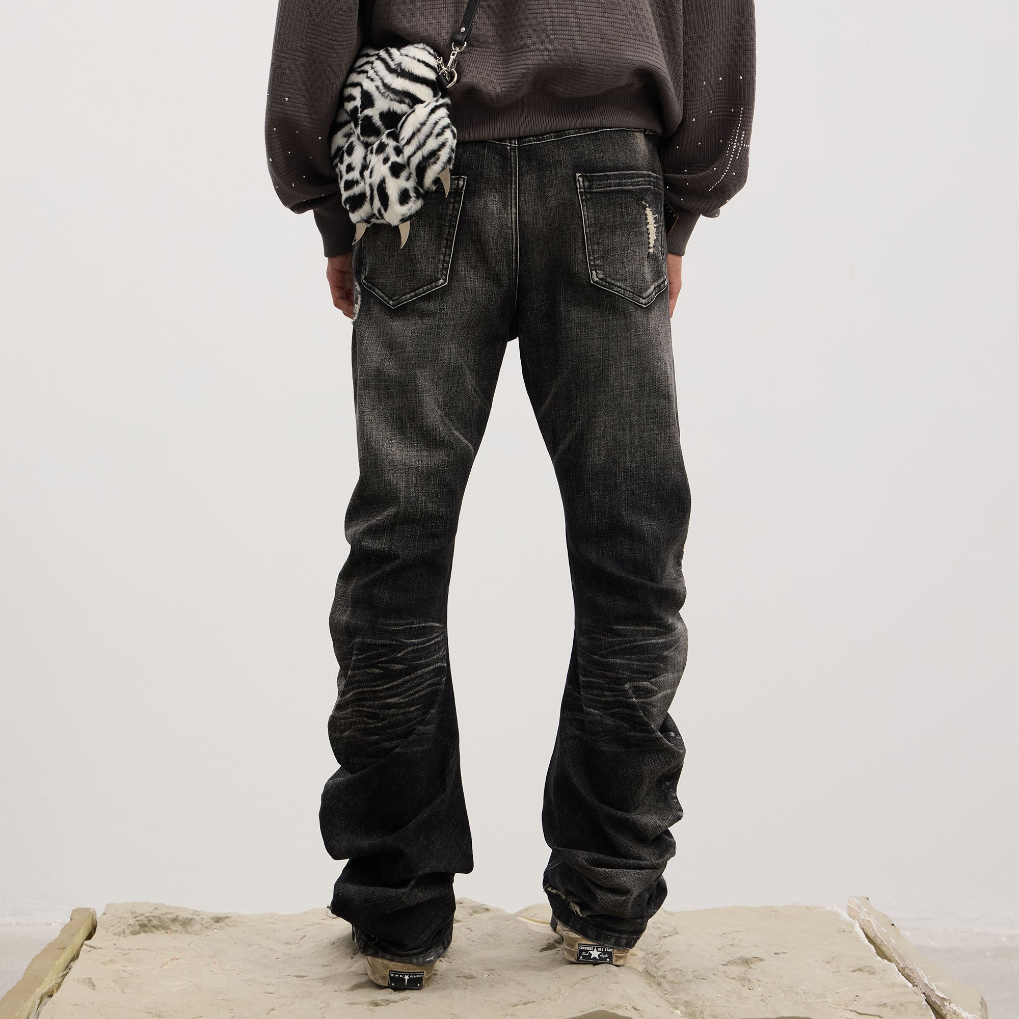 DND4DES Dirty Fit Whiskered Stack Jeans, premium urban and streetwear designers apparel on PROJECTISR.com, DND4DES