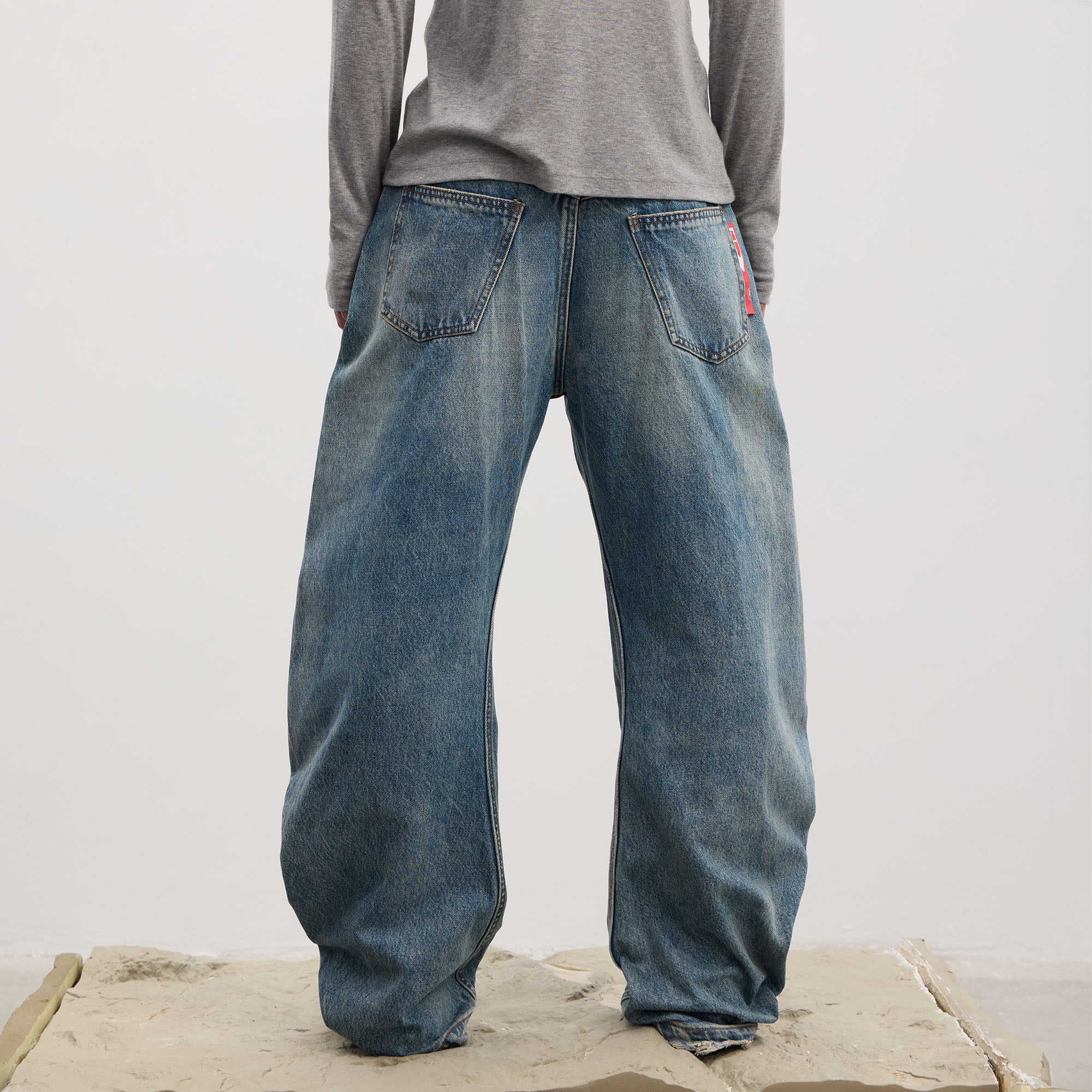 DND4DES Washed Button-Up Balloon-Leg Jeans, premium urban and streetwear designers apparel on PROJECTISR.com, DND4DES