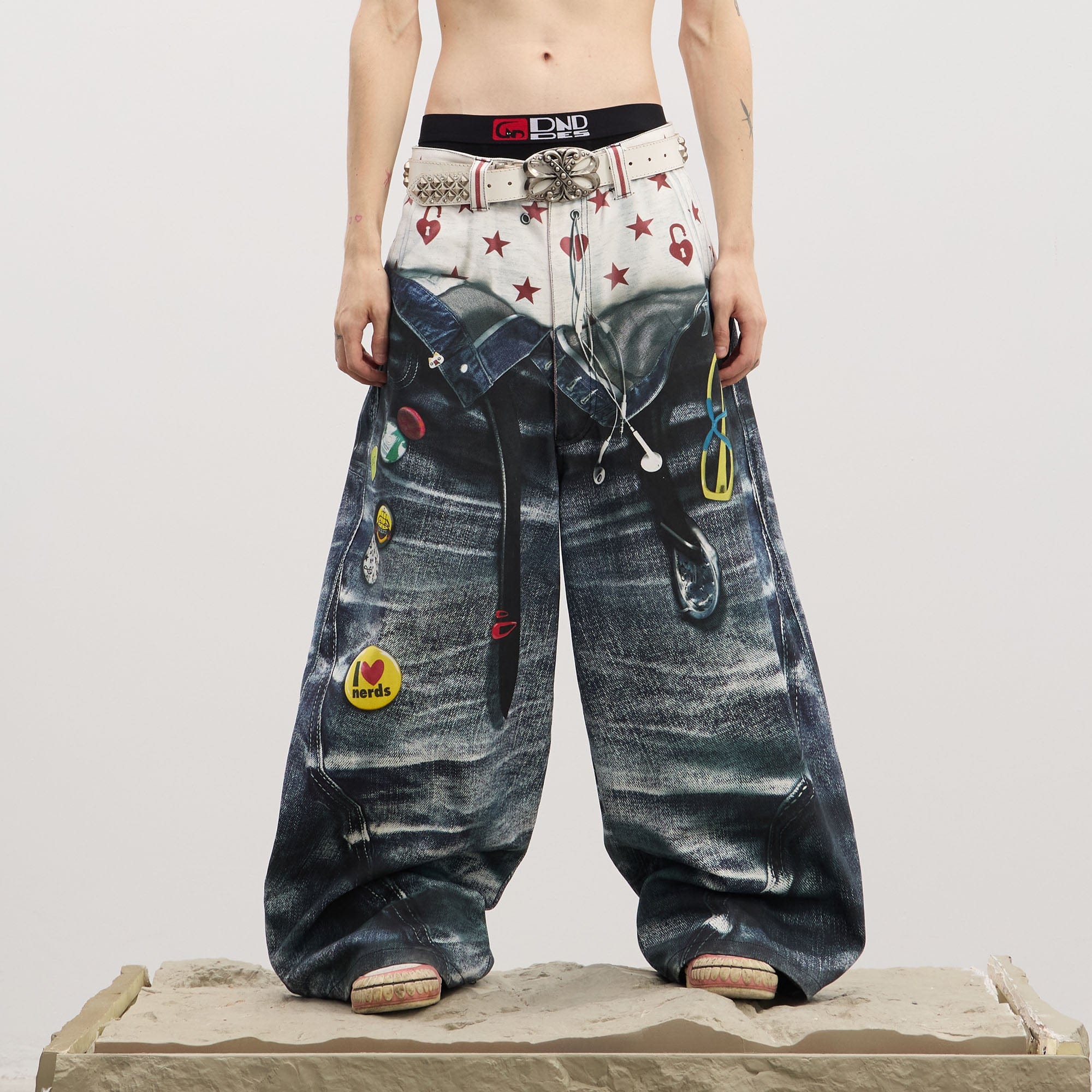 DND4DES Trompe-l'œil Double-Waist Baggy Jeans, premium urban and streetwear designers apparel on PROJECTISR.com, DND4DES