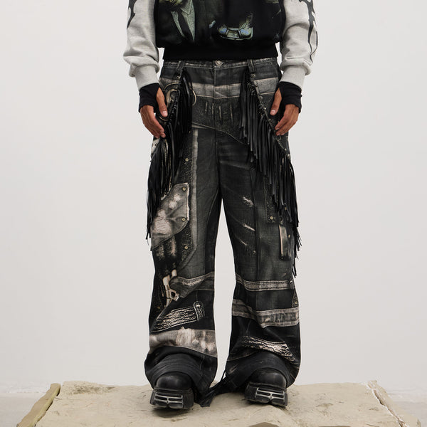 DND4DES Fringe Full-Print Baggy Jeans
