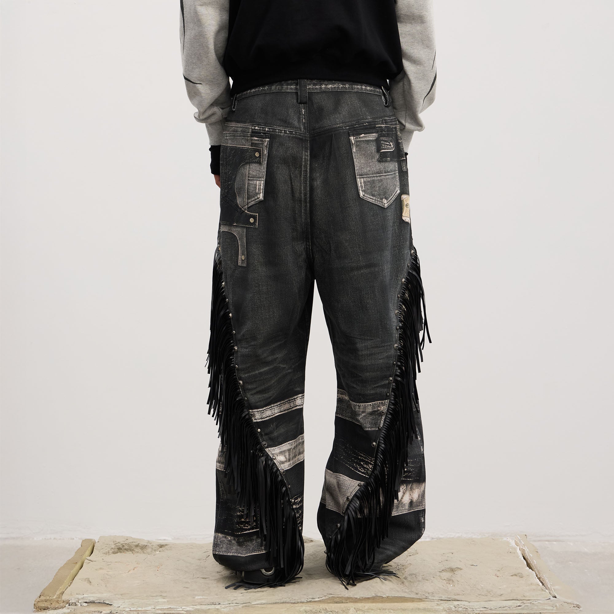 DND4DES Fringe Full-Print Baggy Jeans