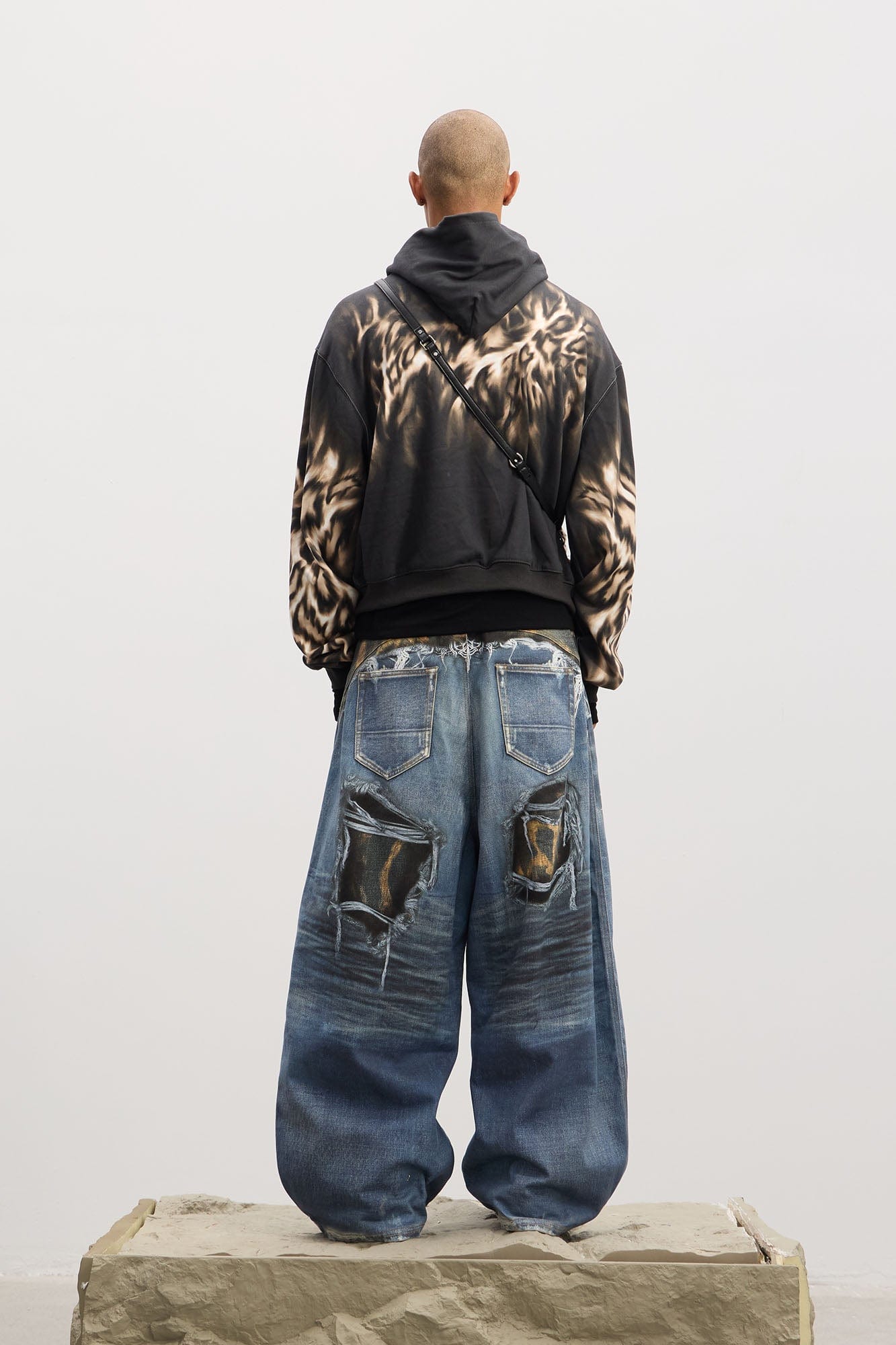 DND4DES Full-Printed Leopard Distressed Baggy Jeans, premium urban and streetwear designers apparel on PROJECTISR.com, DND4DES