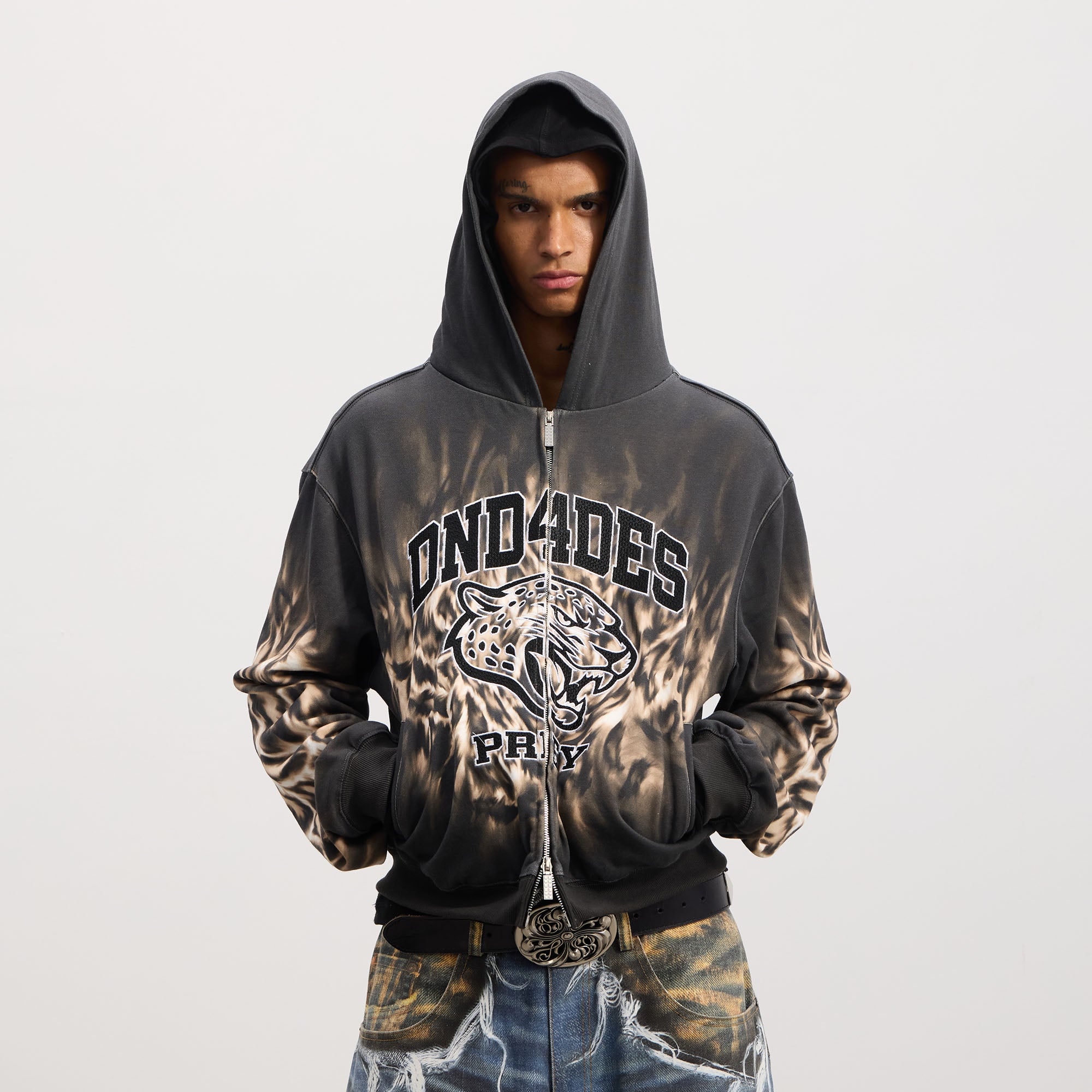 DND4DES Tiger Embroidered Zip-Up Hoodie, premium urban and streetwear designers apparel on PROJECTISR.com, DND4DES