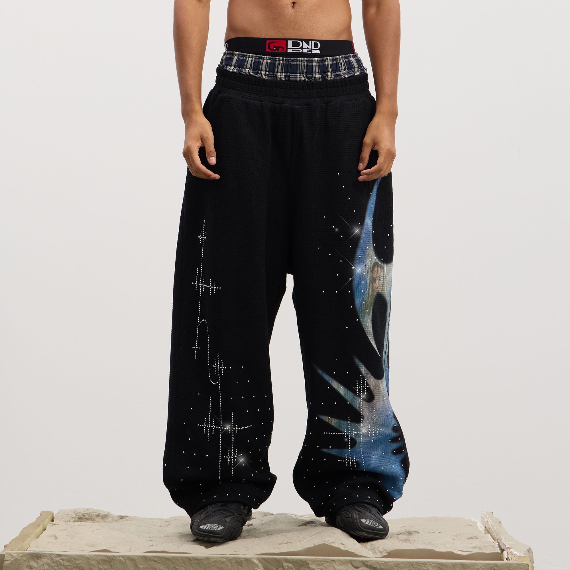 DND4DES Virgin Mary Graphic Rhinestone Sweatpants, premium urban and streetwear designers apparel on PROJECTISR.com, DND4DES