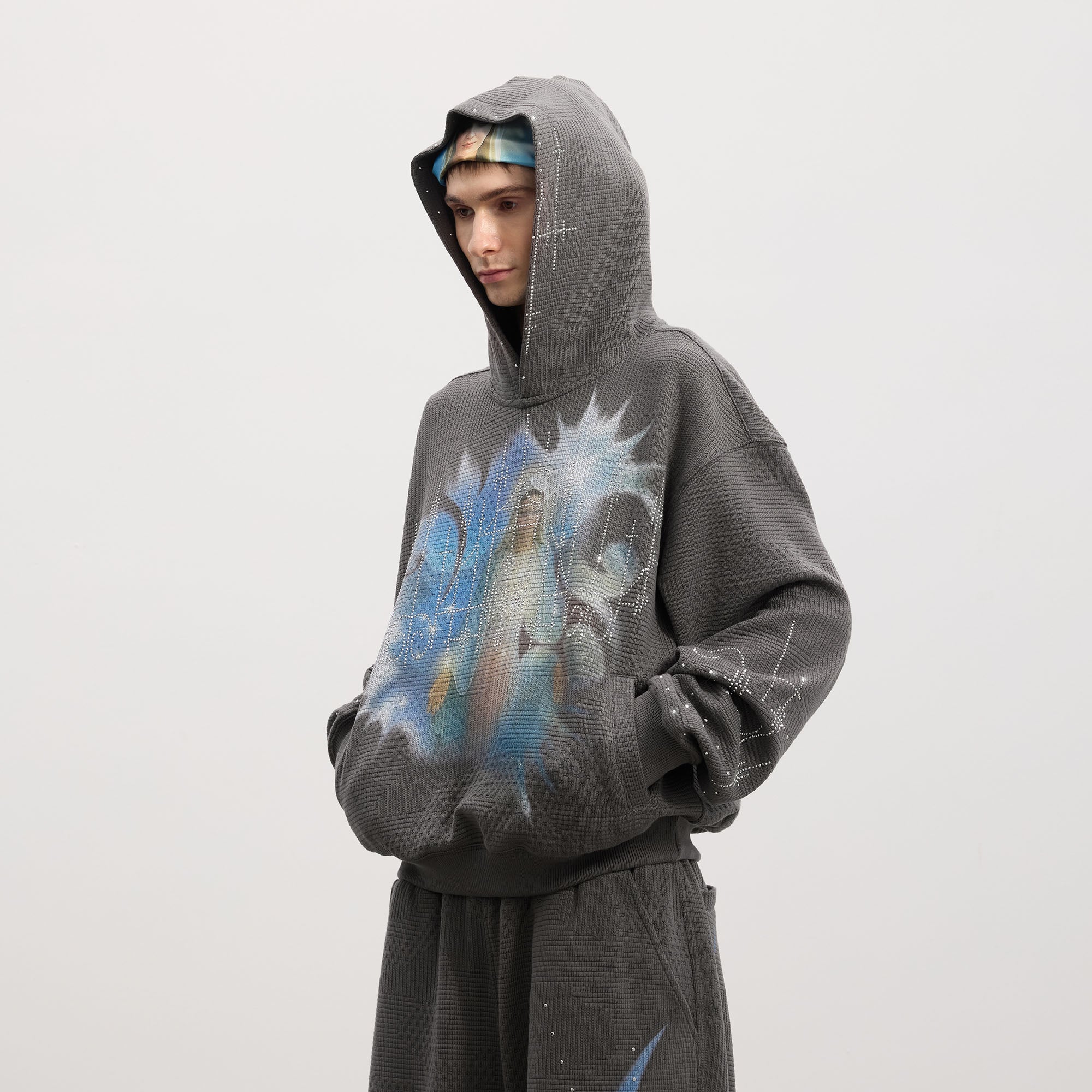 DND4DES Virgin Mary Graphic Rhinestone Hoodie