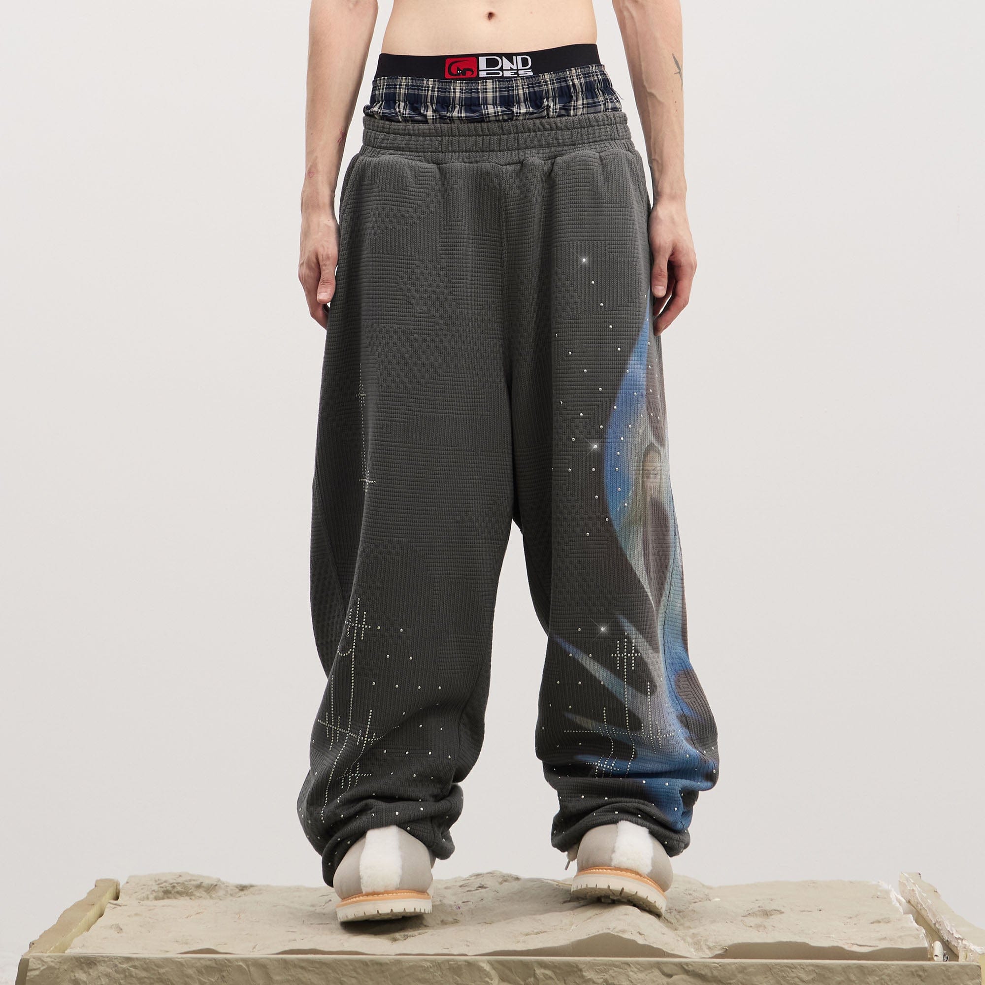 DND4DES Virgin Mary Graphic Rhinestone Sweatpants, premium urban and streetwear designers apparel on PROJECTISR.com, DND4DES