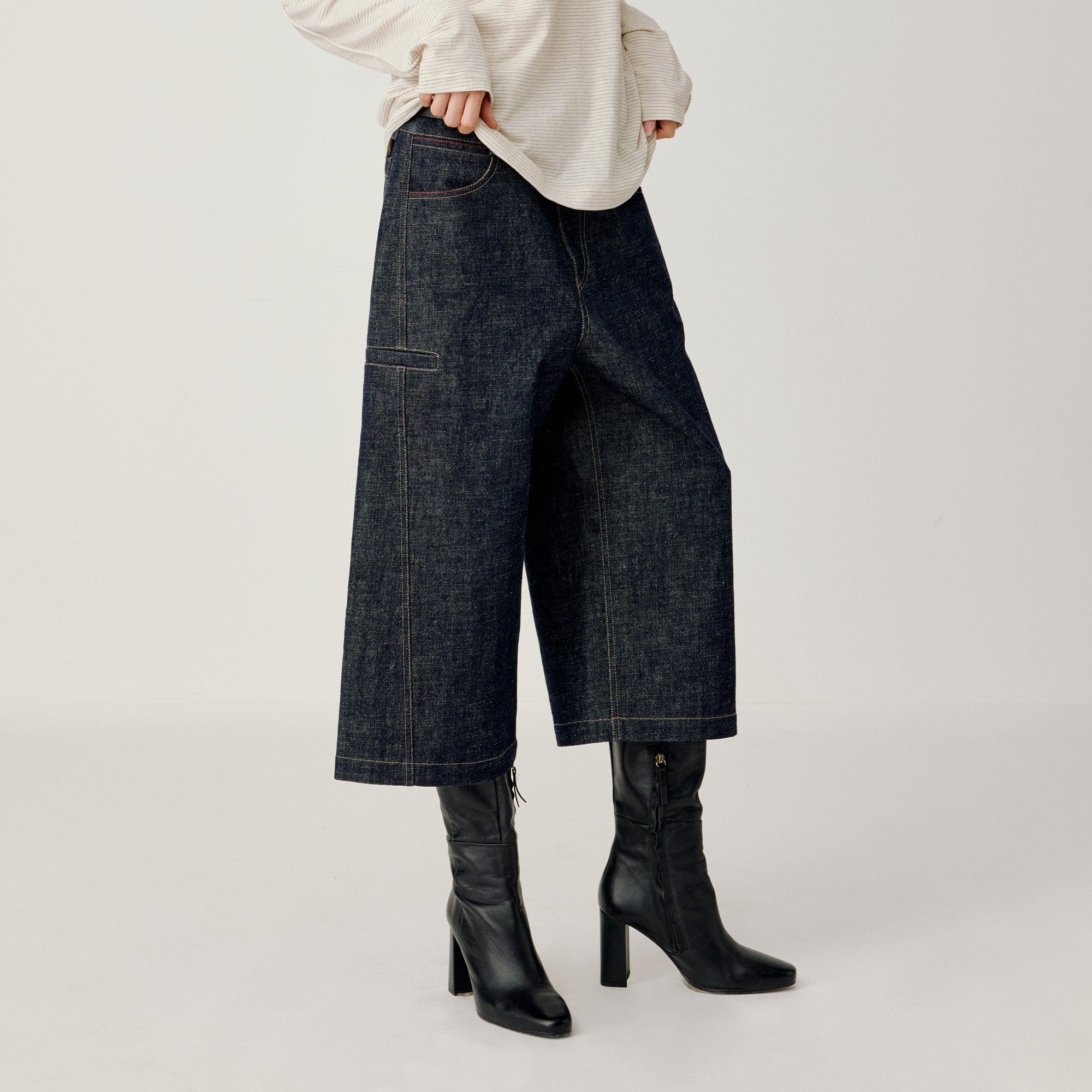 OPICLOTH Essential Stitched Cropped Raw Jeans, premium urban and streetwear designers apparel on PROJECTISR.com, OPICLOTH