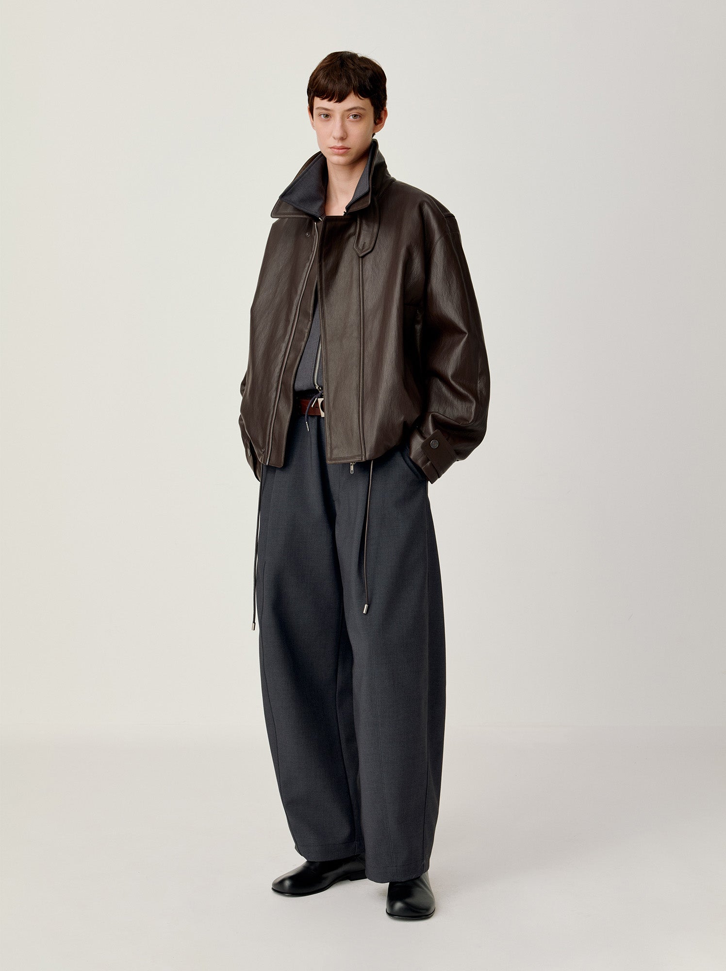 OPICLOTH Soft-Tanned Drawstring Faux Leather Jacket