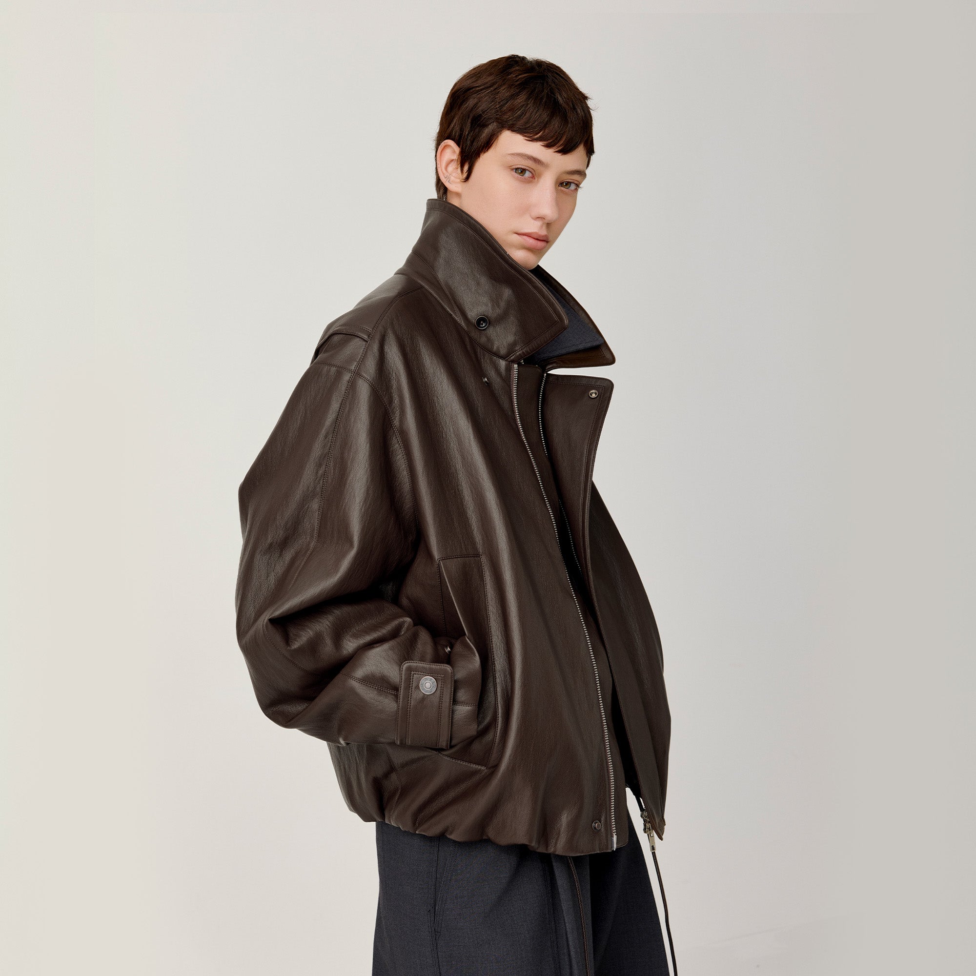 OPICLOTH Soft-Tanned Drawstring Faux Leather Jacket