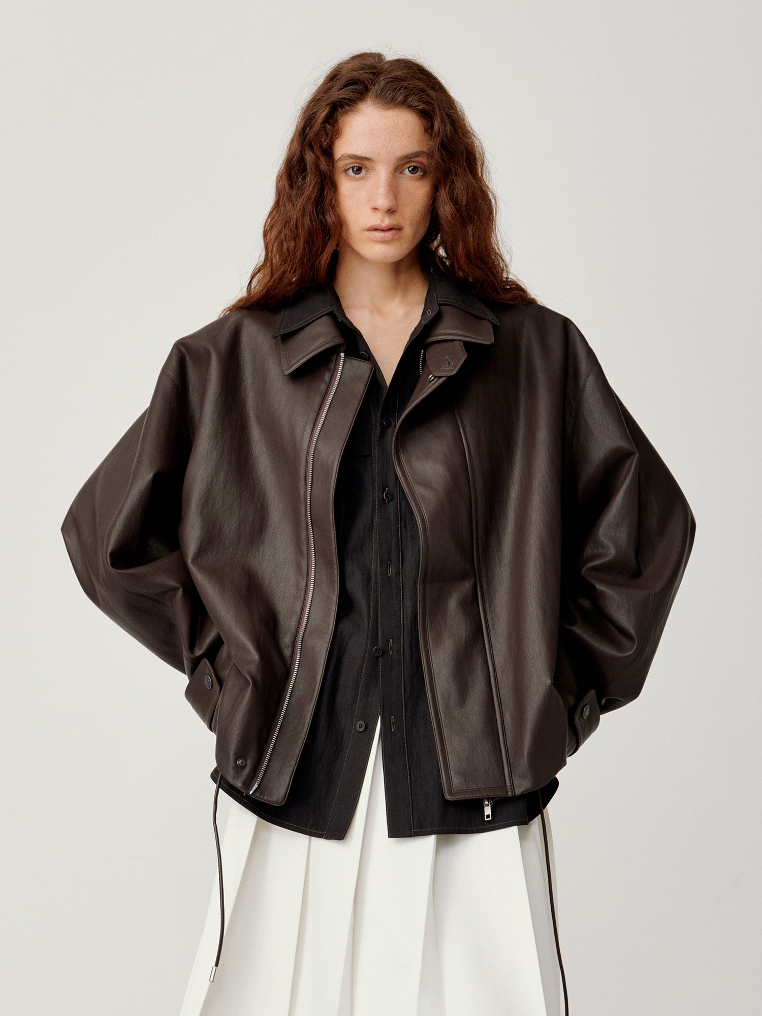 OPICLOTH Soft-Tanned Drawstring Faux Leather Jacket