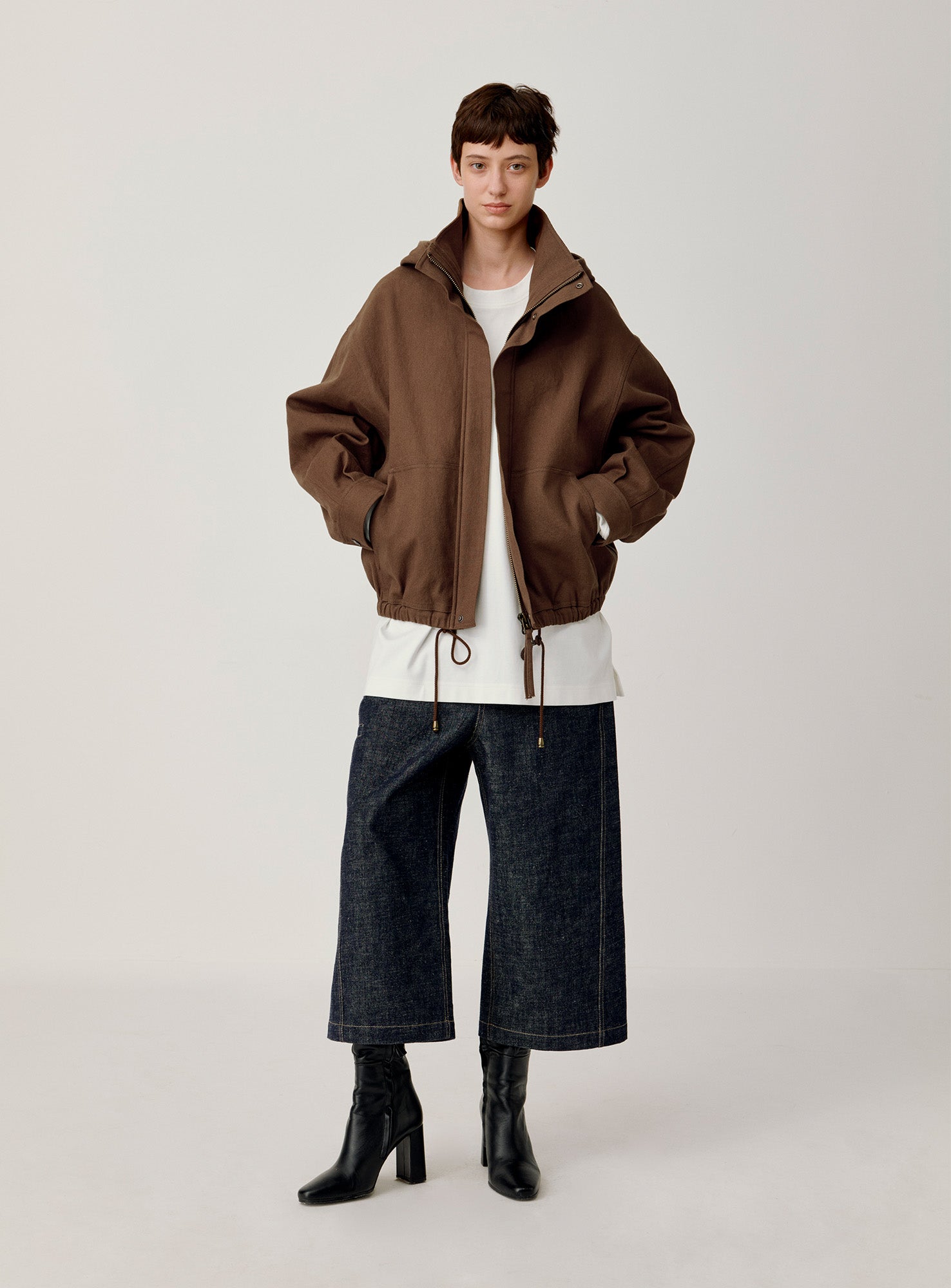 OPICLOTH Stand-Collar Drawstring Utility Hooded Jacket
