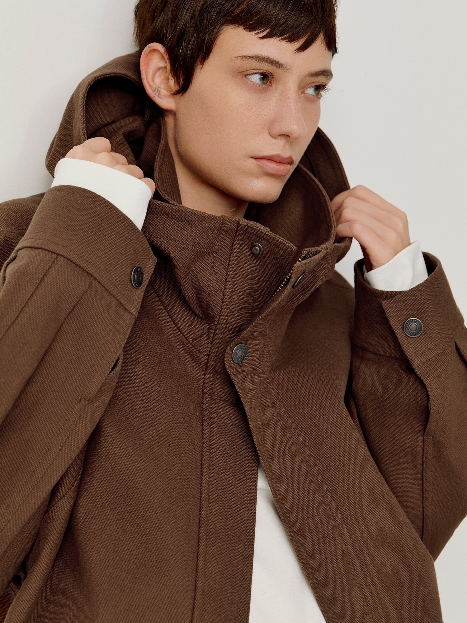 OPICLOTH Stand-Collar Drawstring Utility Hooded Jacket